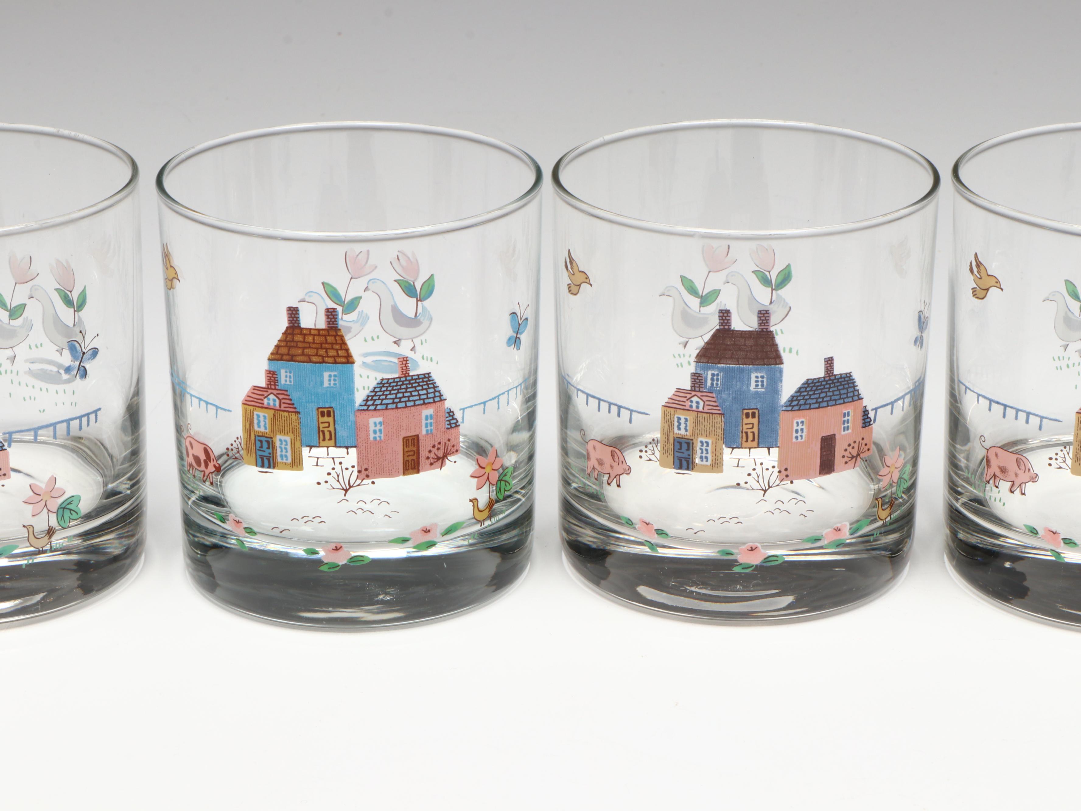 Wooden Kitchen Canisters, Ceramic Pitcher, and Glass Tumblers