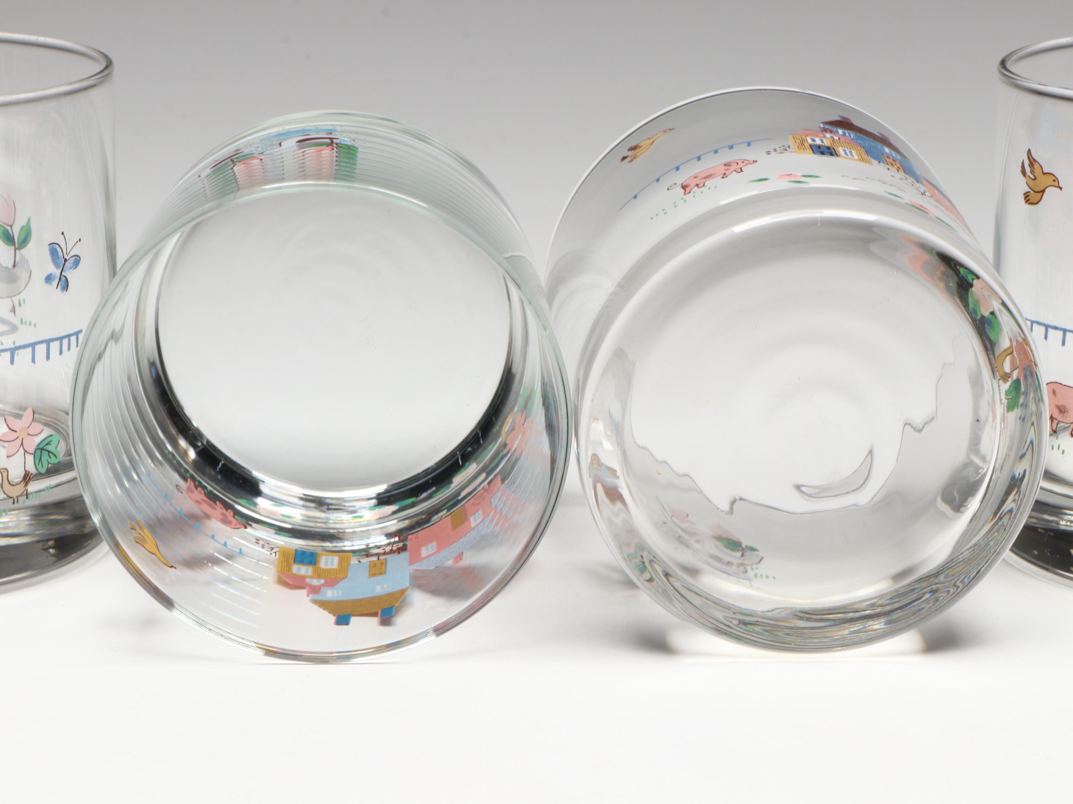 Wooden Kitchen Canisters, Ceramic Pitcher, and Glass Tumblers