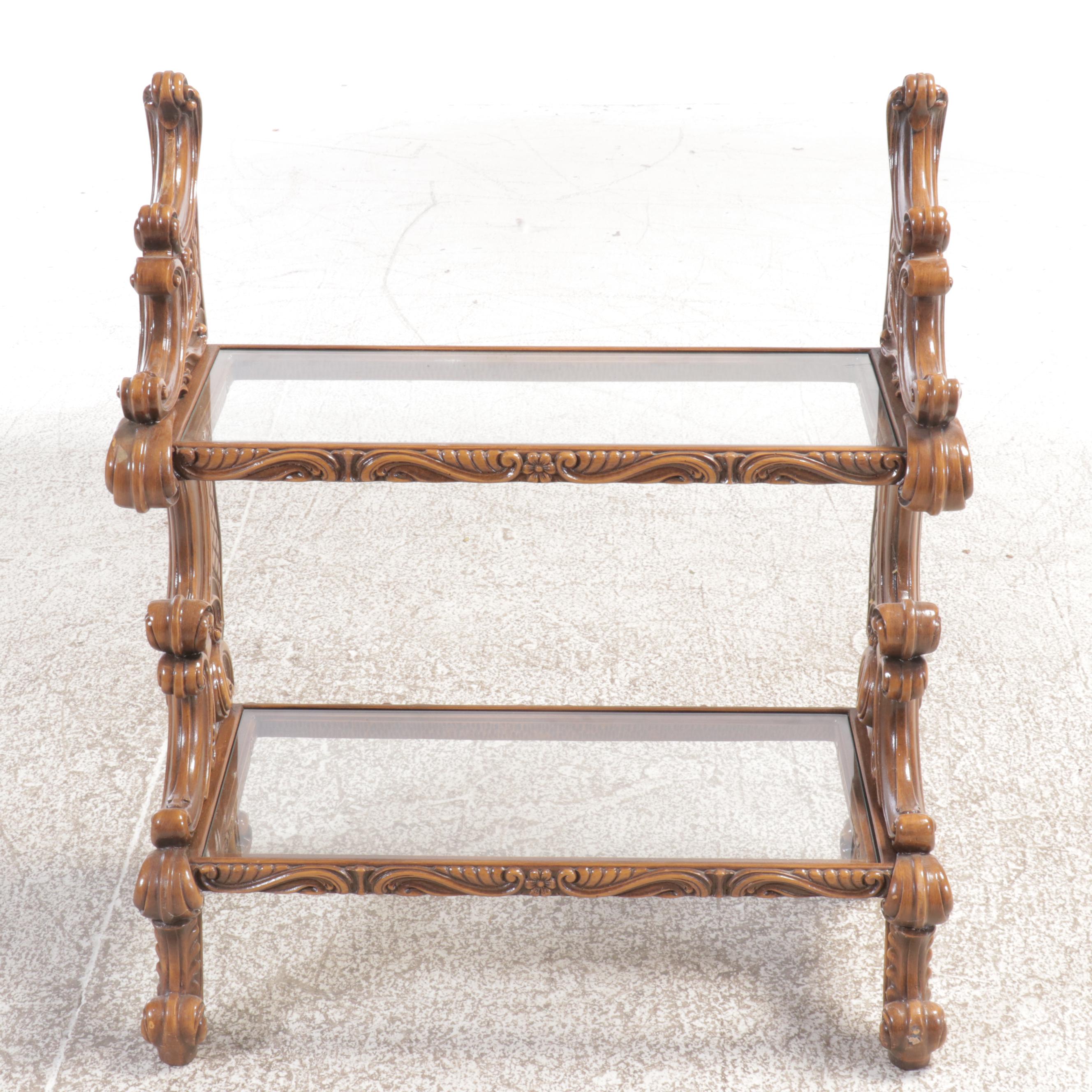 Rococo Revival Hardwood and Glass Two-Tiered Shelf, 19th Century