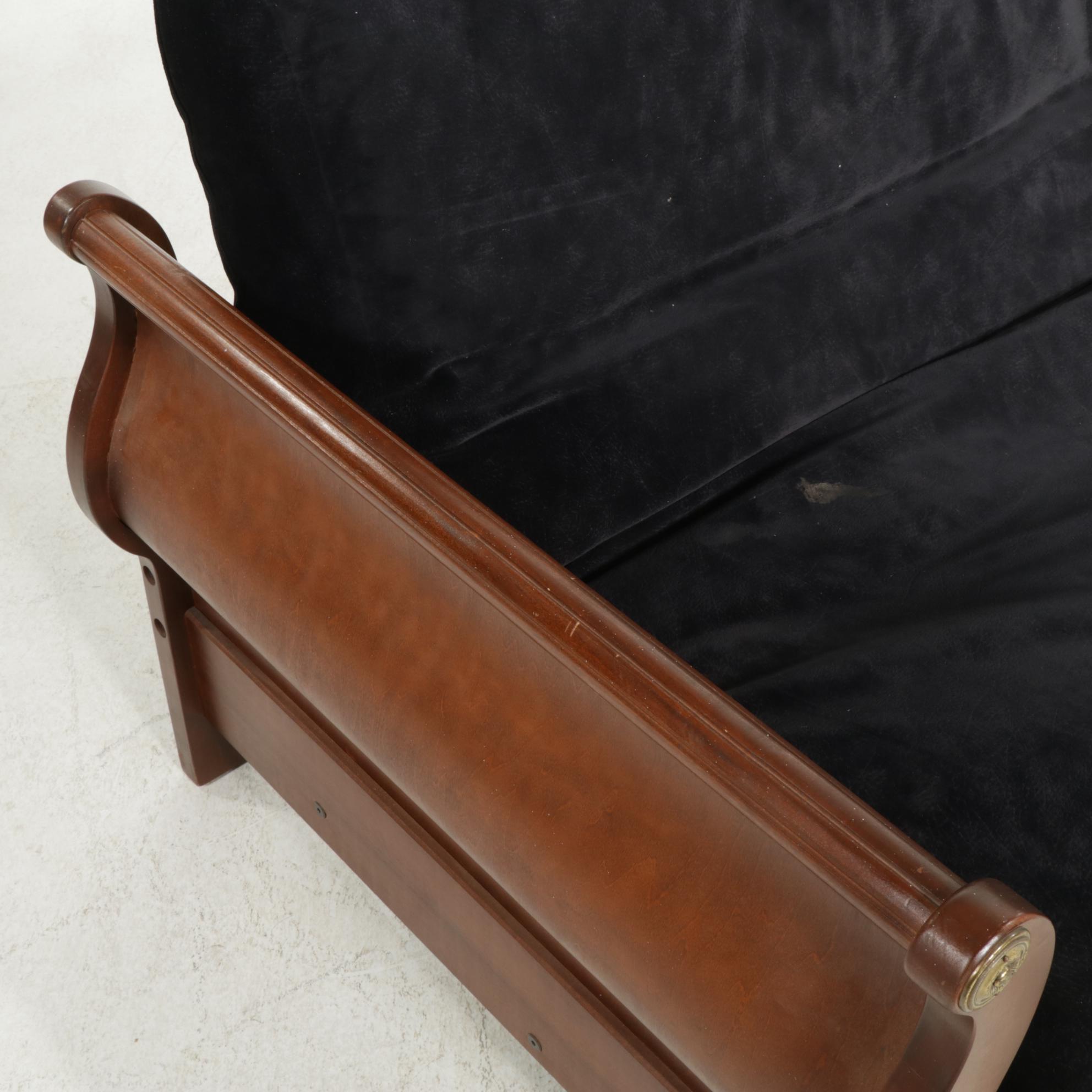 Full Size Futon with Empire Style Mahogany Finished Arms