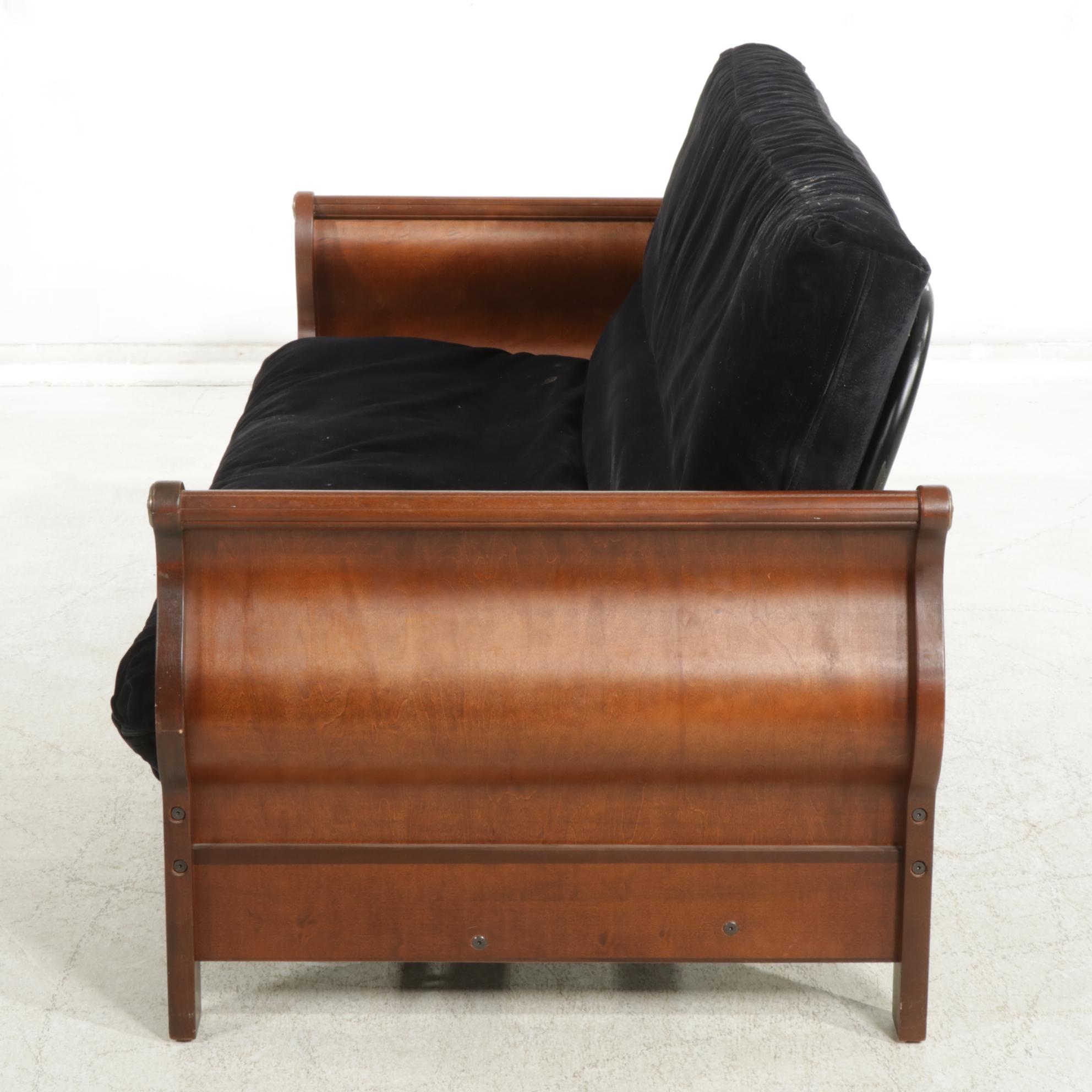 Full Size Futon with Empire Style Mahogany Finished Arms