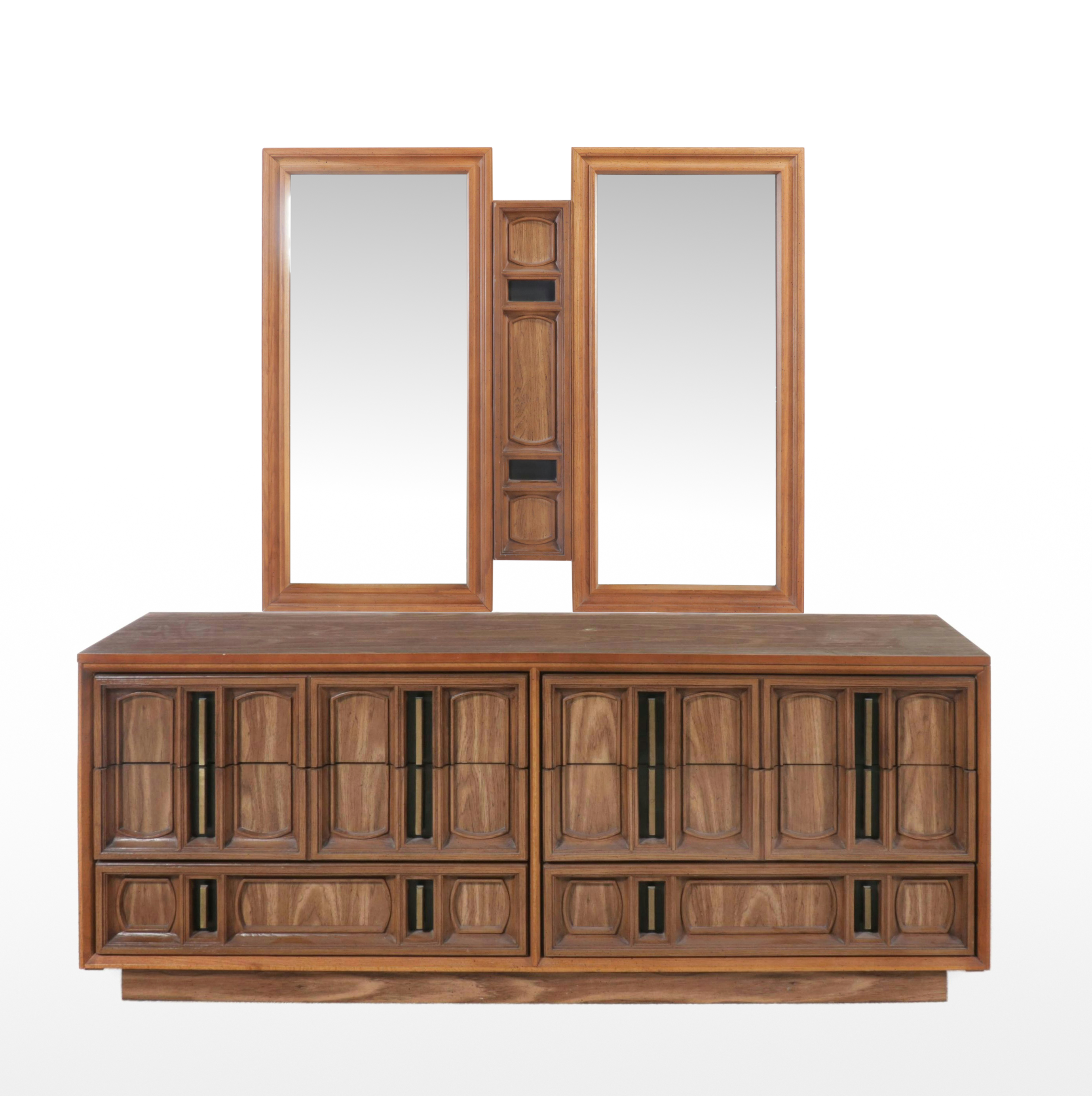 Bassett Furniture "Penthouse Pecan" Dresser with Mirror, Mid to Late 20th C.
