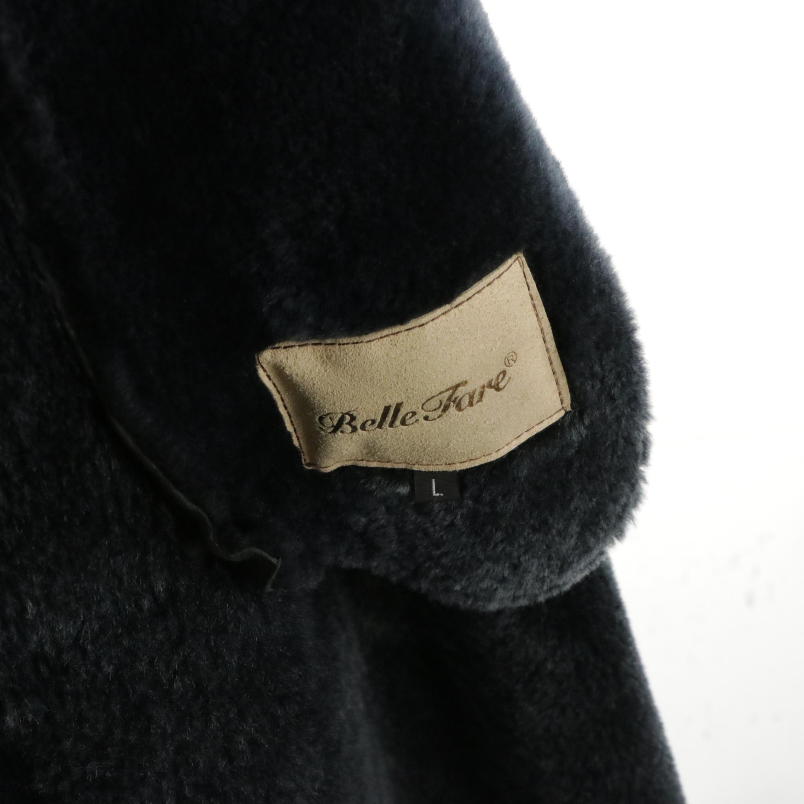 Belle Fare Blue Faux-Fur Lined Suede Wrap Coat