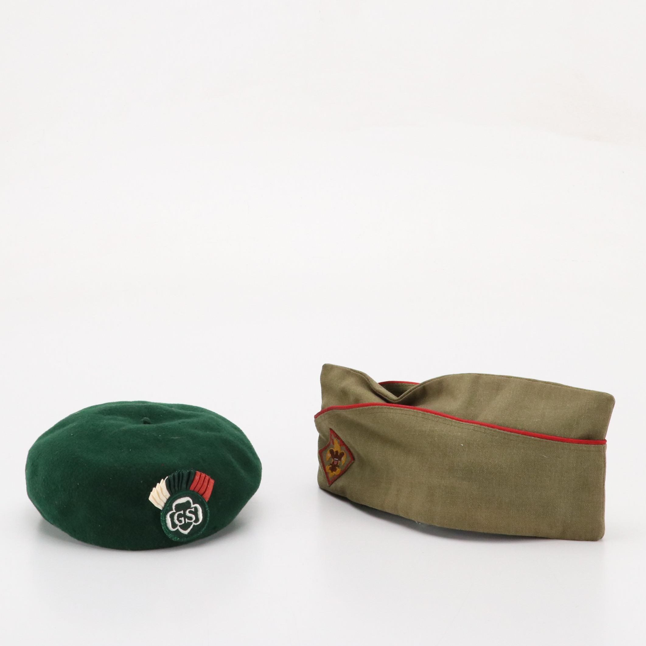 Boy Scout Garrison Cap and Girl Scout Cadette Beret in Wool, Mid-20th Century