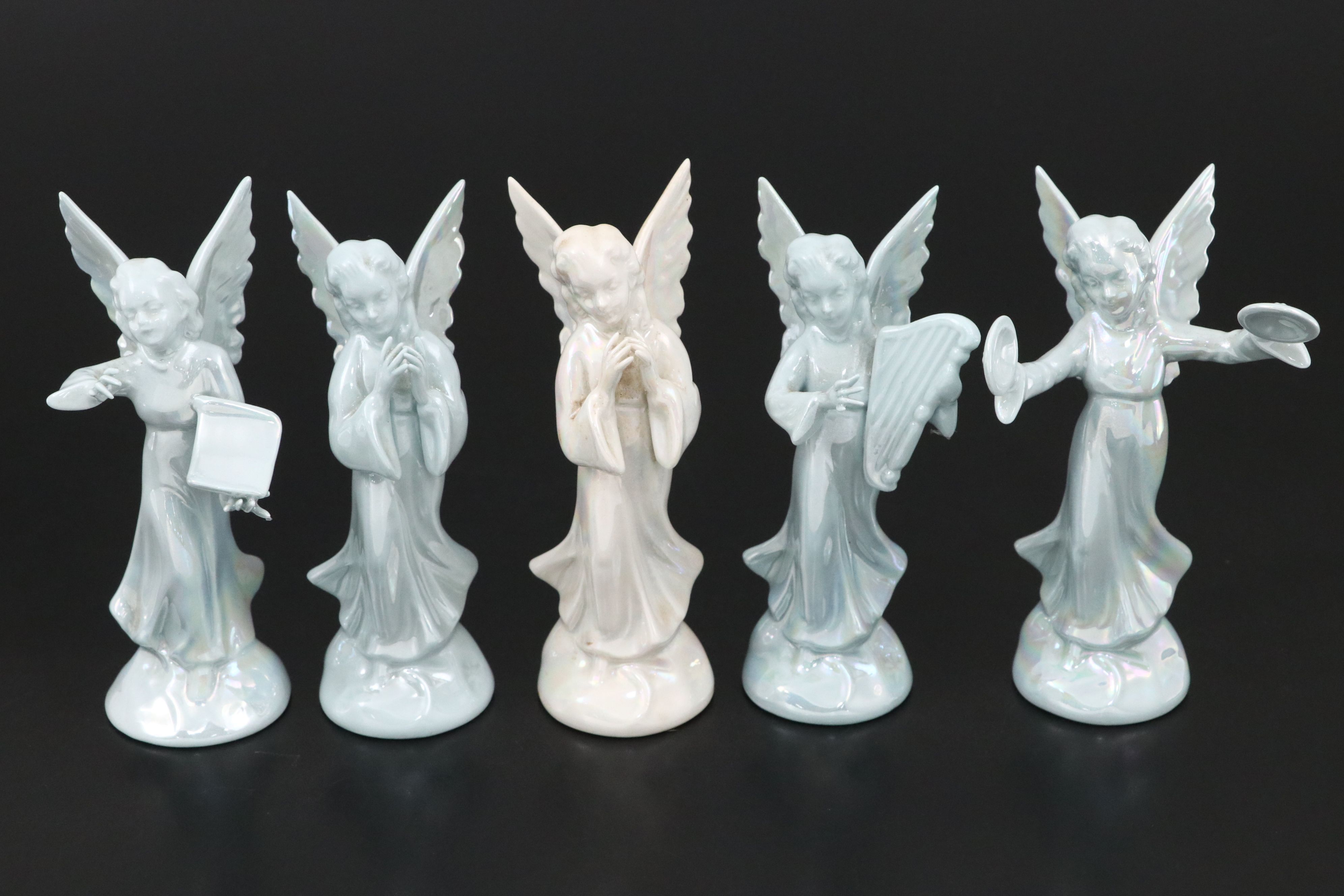 Dresden Germany Porcelain Iridescent Glaze Angel Choir Figurines