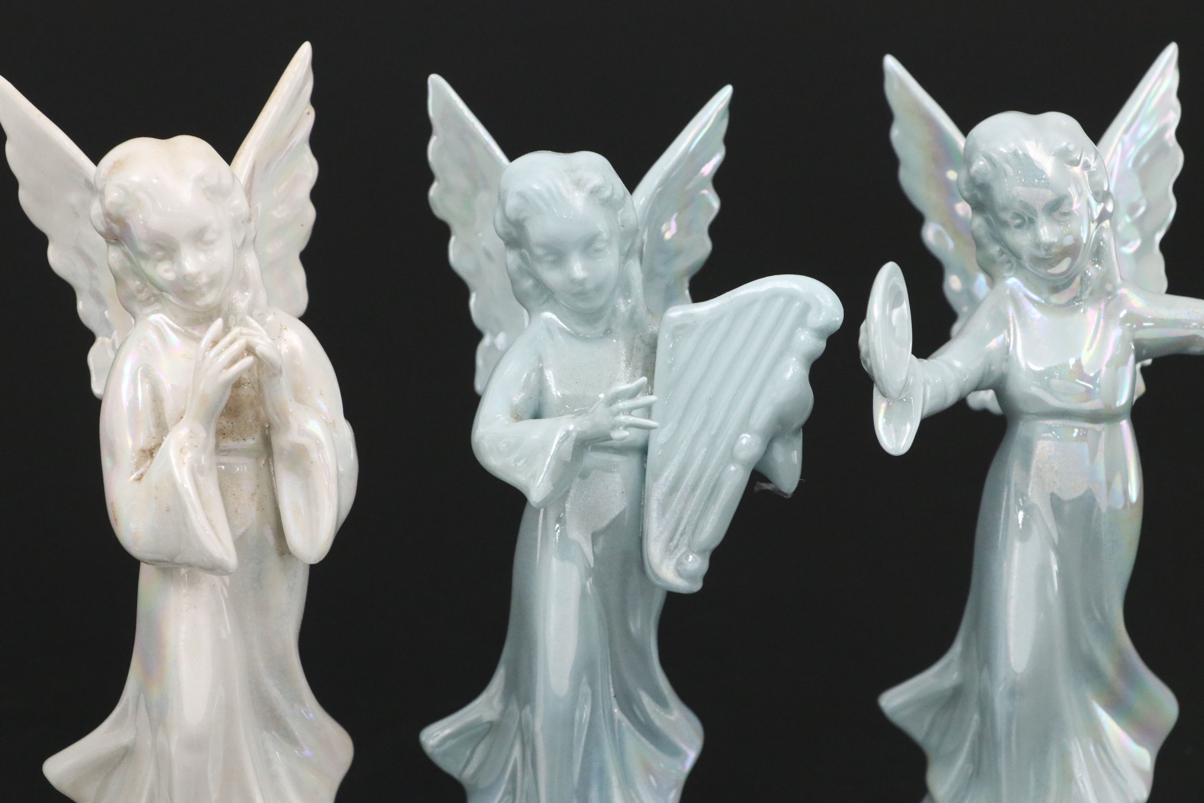 Dresden Germany Porcelain Iridescent Glaze Angel Choir Figurines