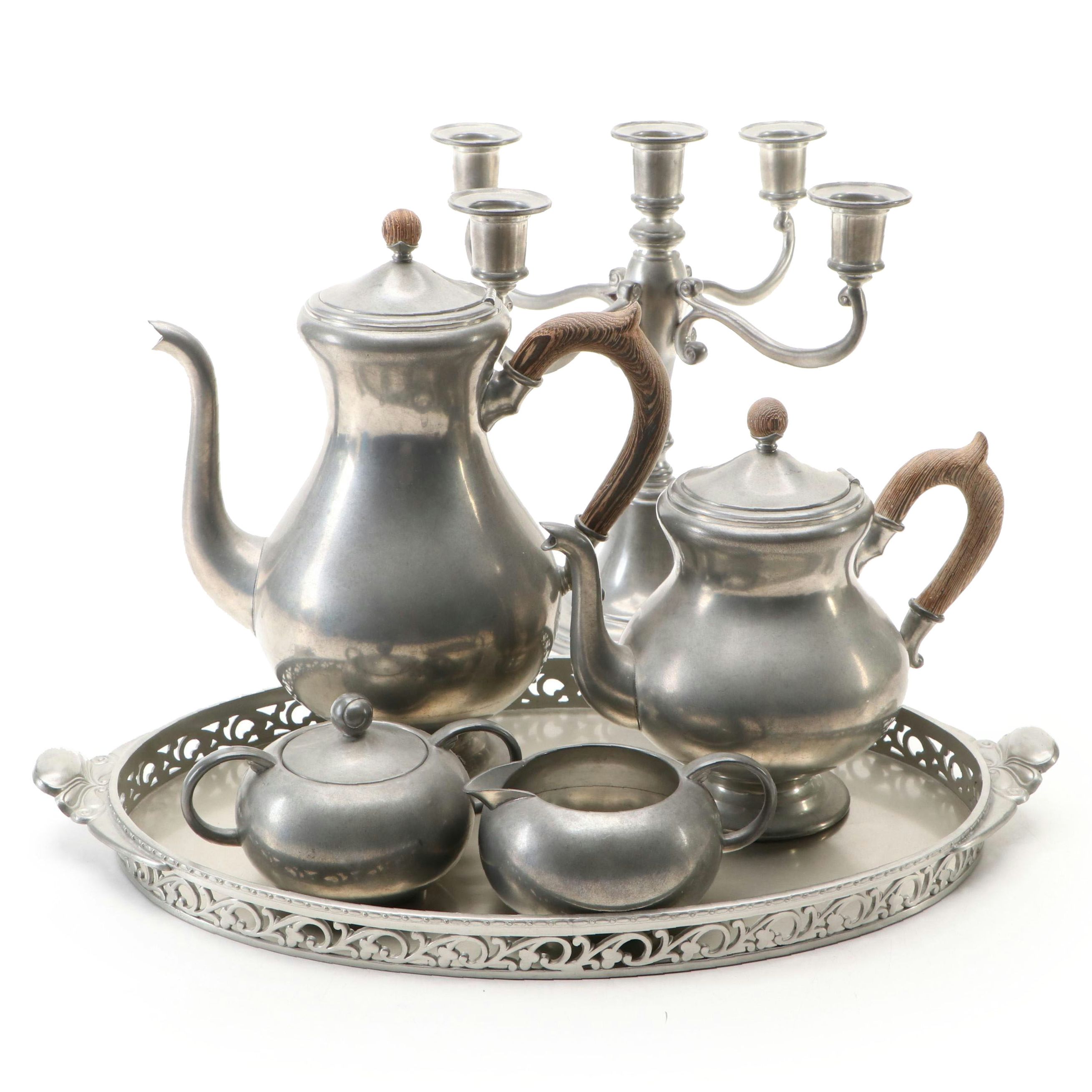 Royal Holland Pewter Teapot and Coffee Pot with Other Pewter Table Accessories