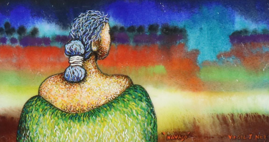 Virgil J. Nez Mixed Media Painting "Navajo," 2005