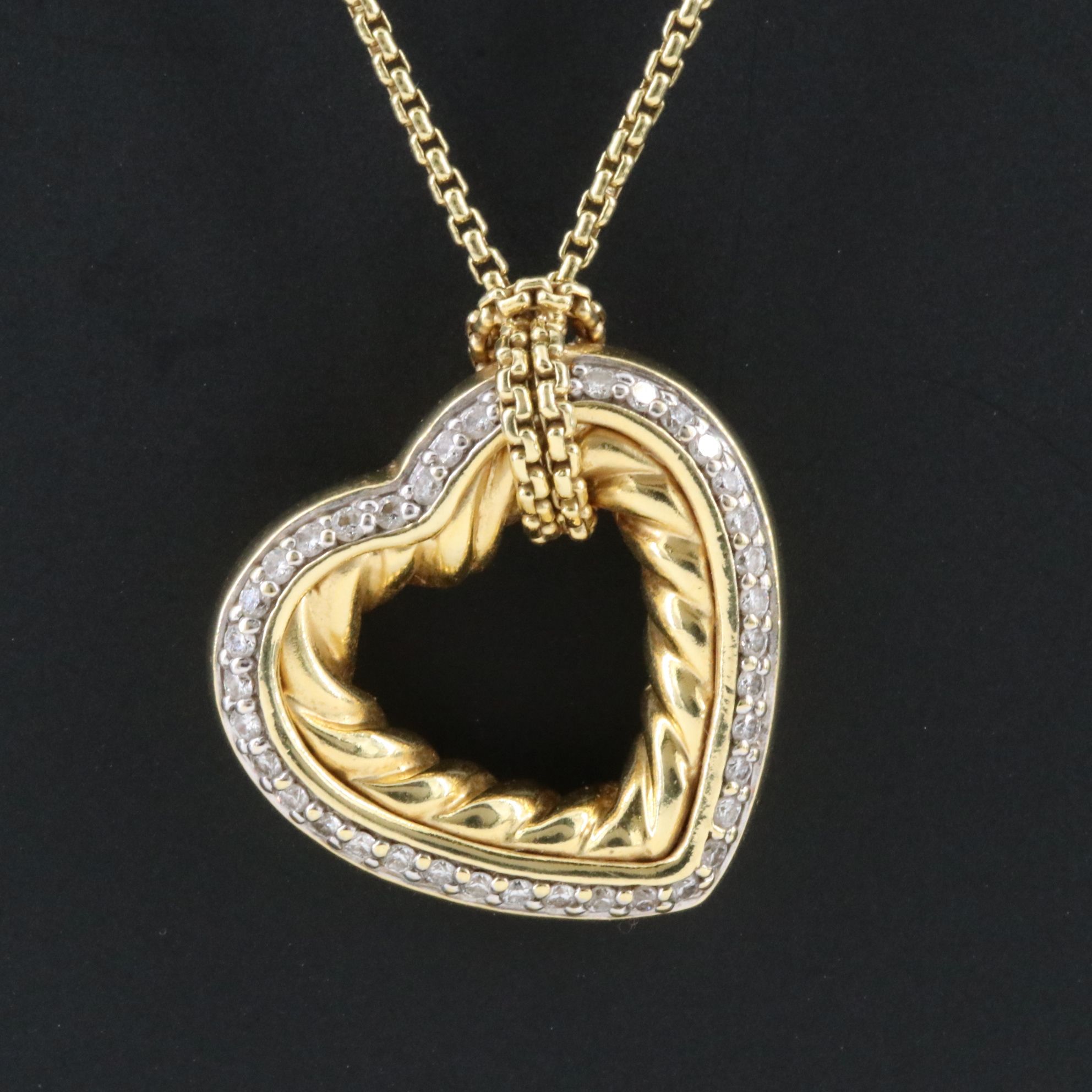 David Yurman 18K 0.26 CTW Diamond Heart Cable Necklace