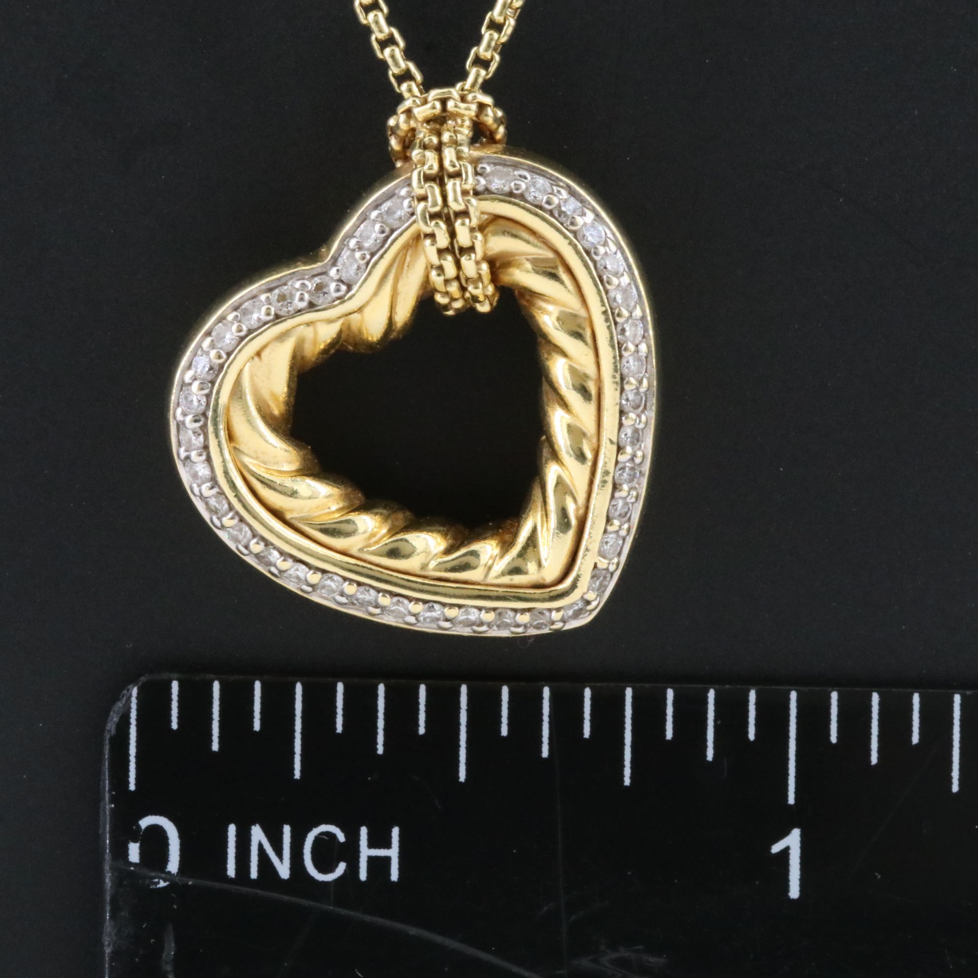 David Yurman 18K 0.26 CTW Diamond Heart Cable Necklace