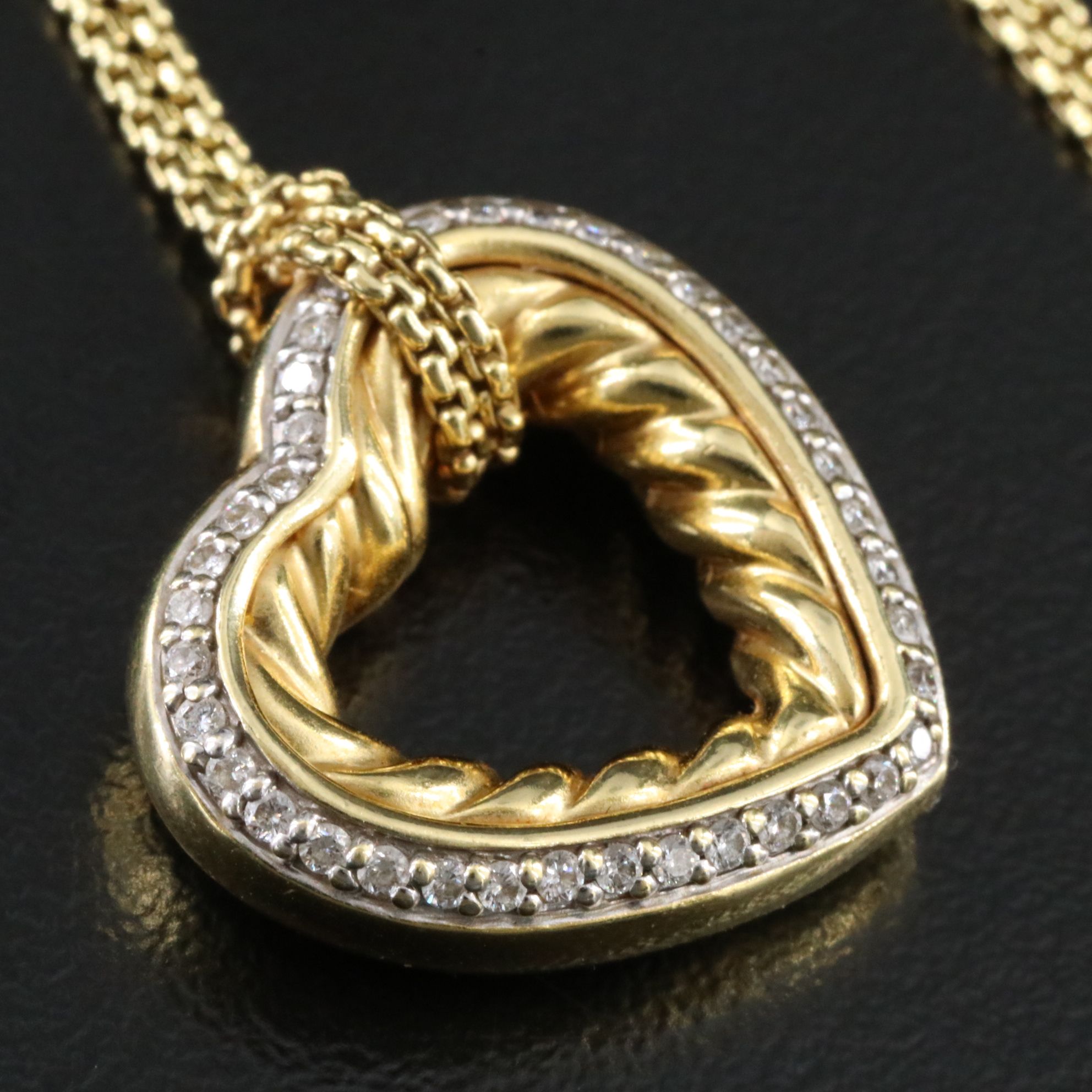 David Yurman 18K 0.26 CTW Diamond Heart Cable Necklace