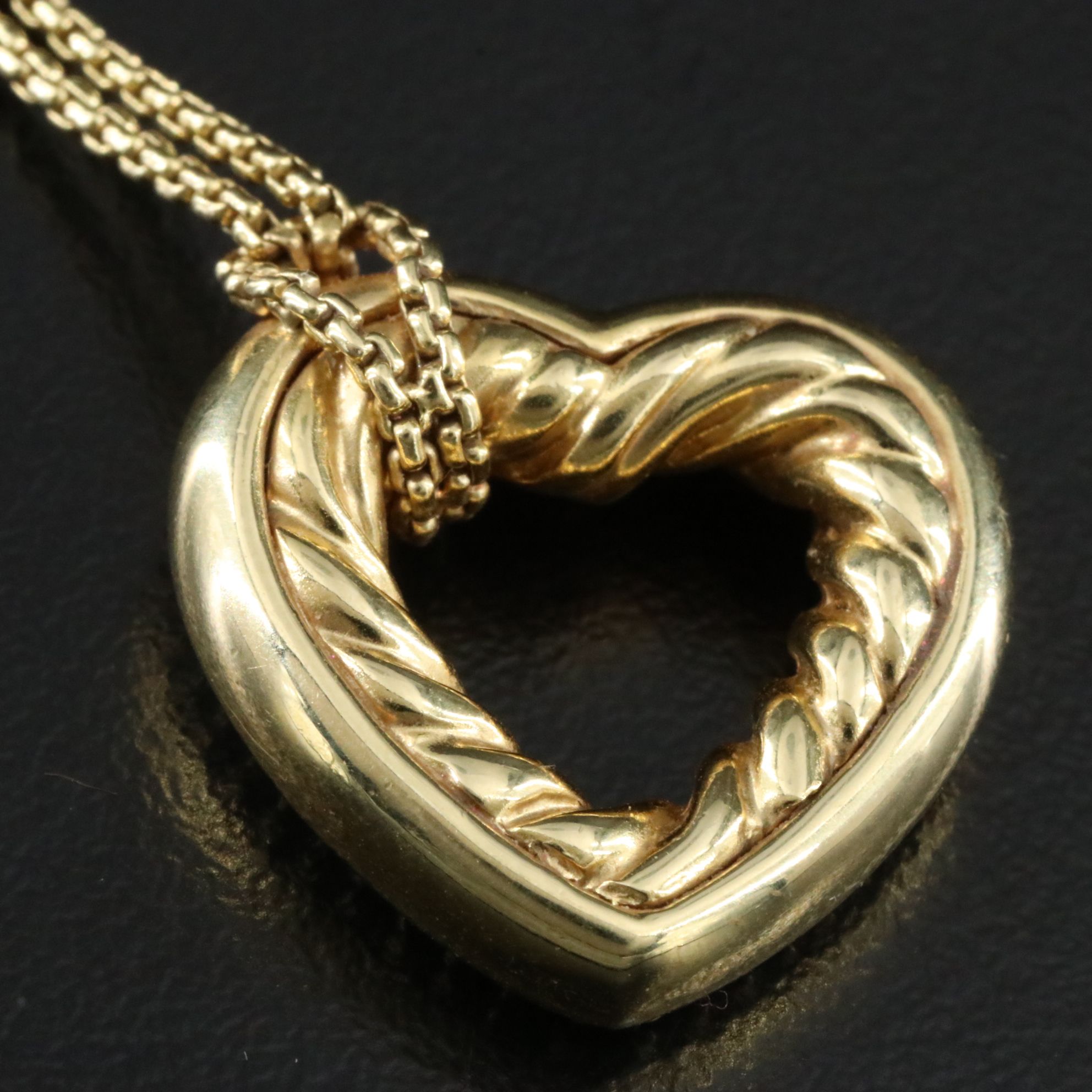 David Yurman 18K 0.26 CTW Diamond Heart Cable Necklace