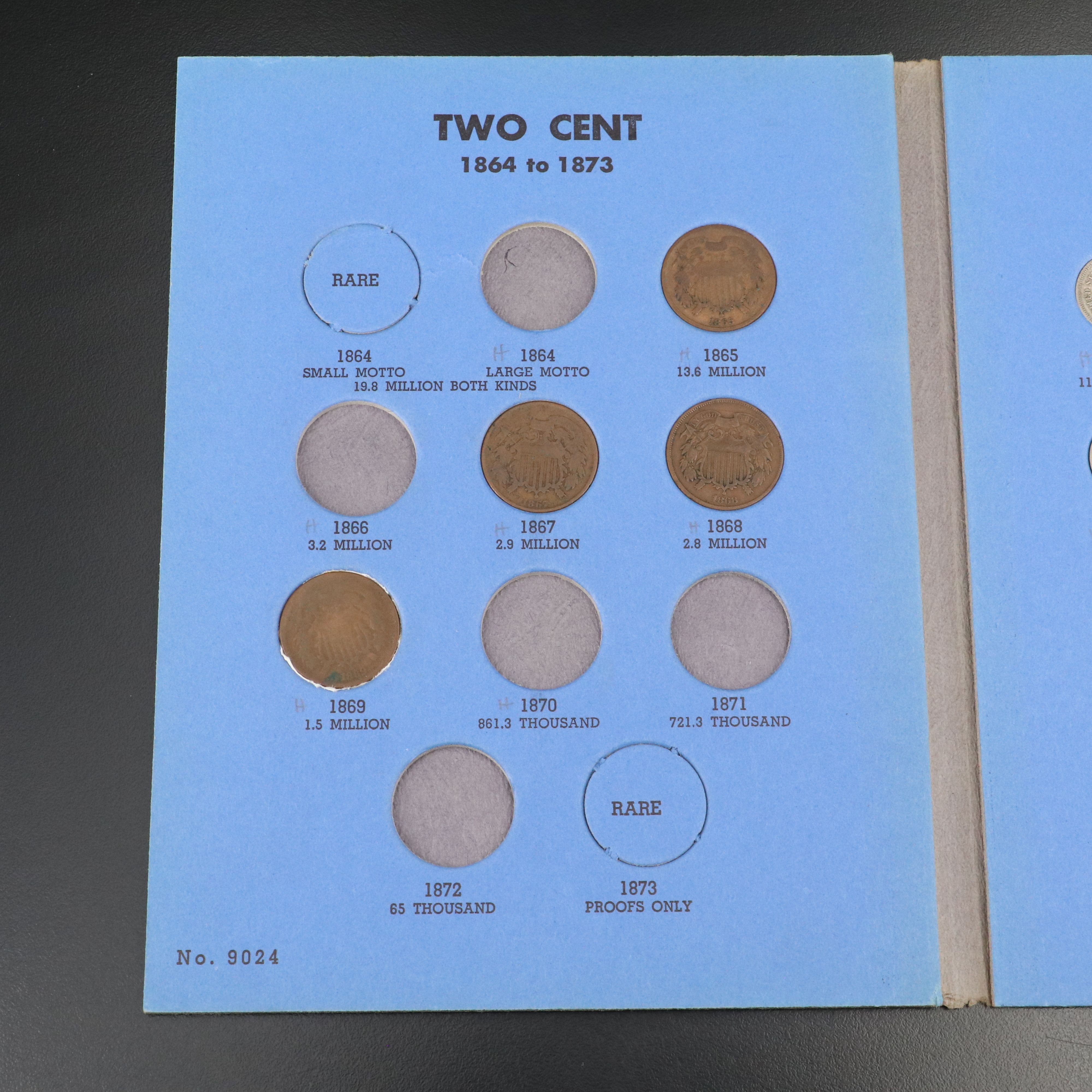 Collection of Eleven Different U.S. Two Cent and Three Cent Pieces