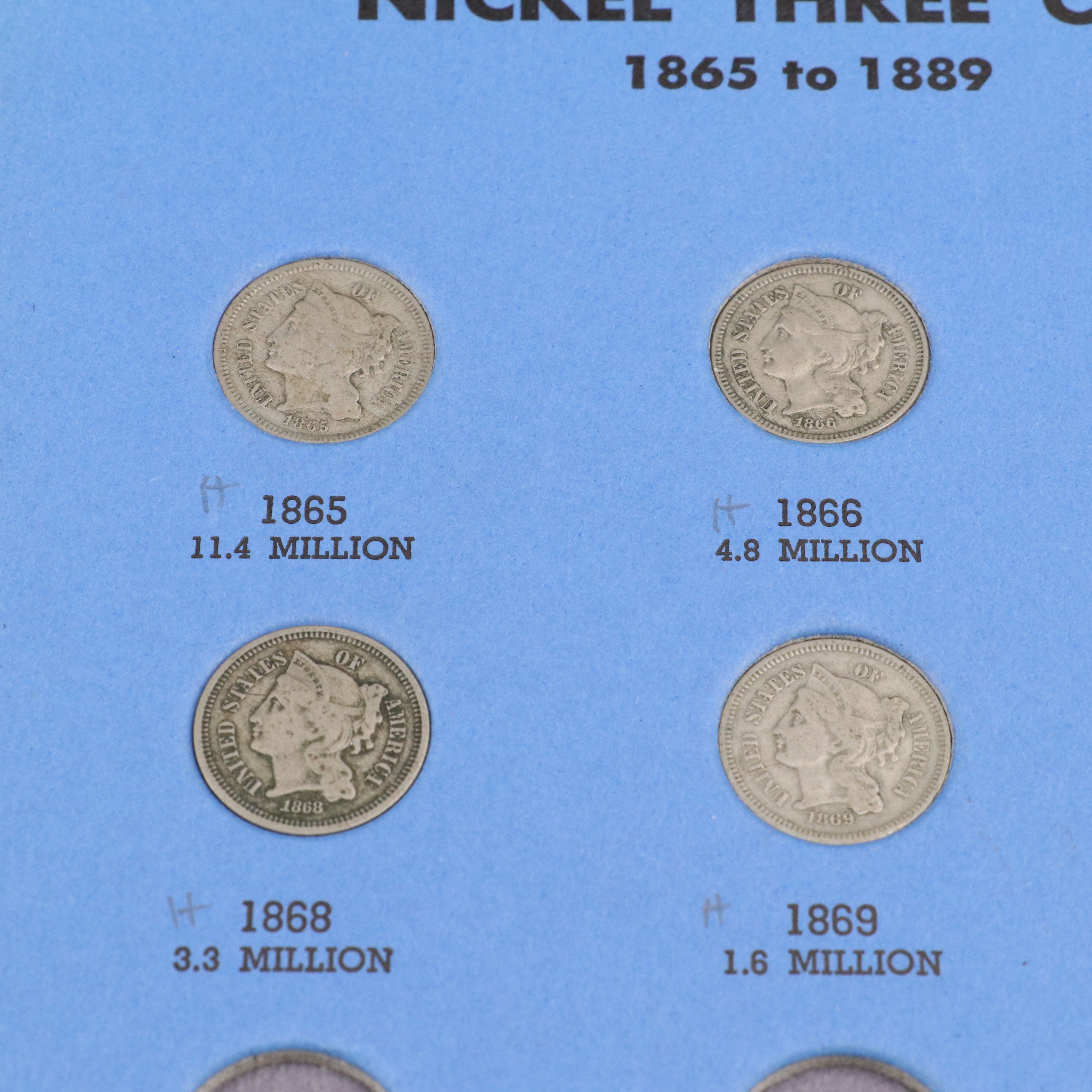 Collection of Eleven Different U.S. Two Cent and Three Cent Pieces