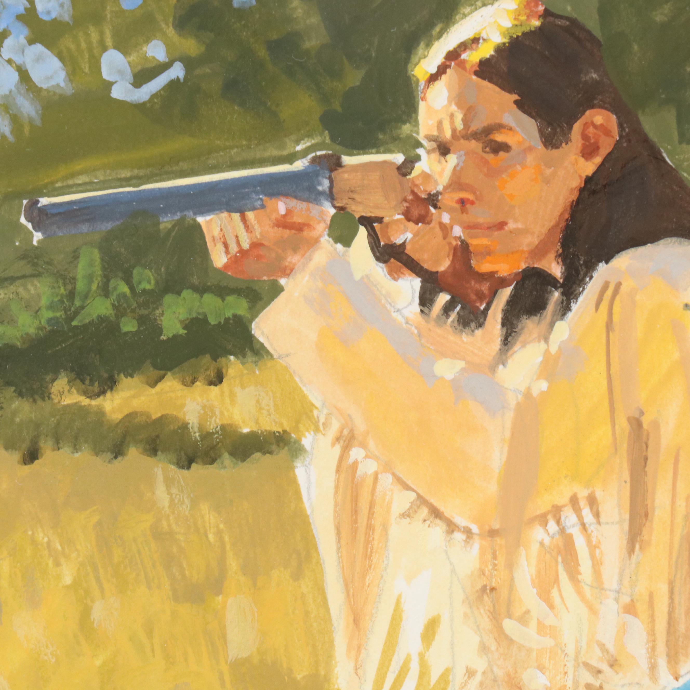 Robert Tate Indigenous People Genre Gouache Painting