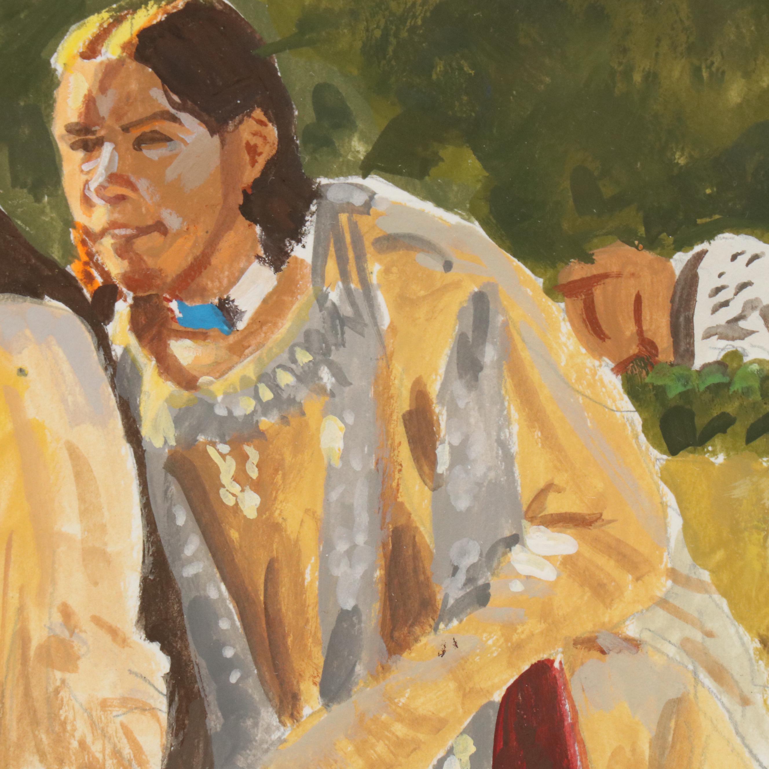 Robert Tate Indigenous People Genre Gouache Painting