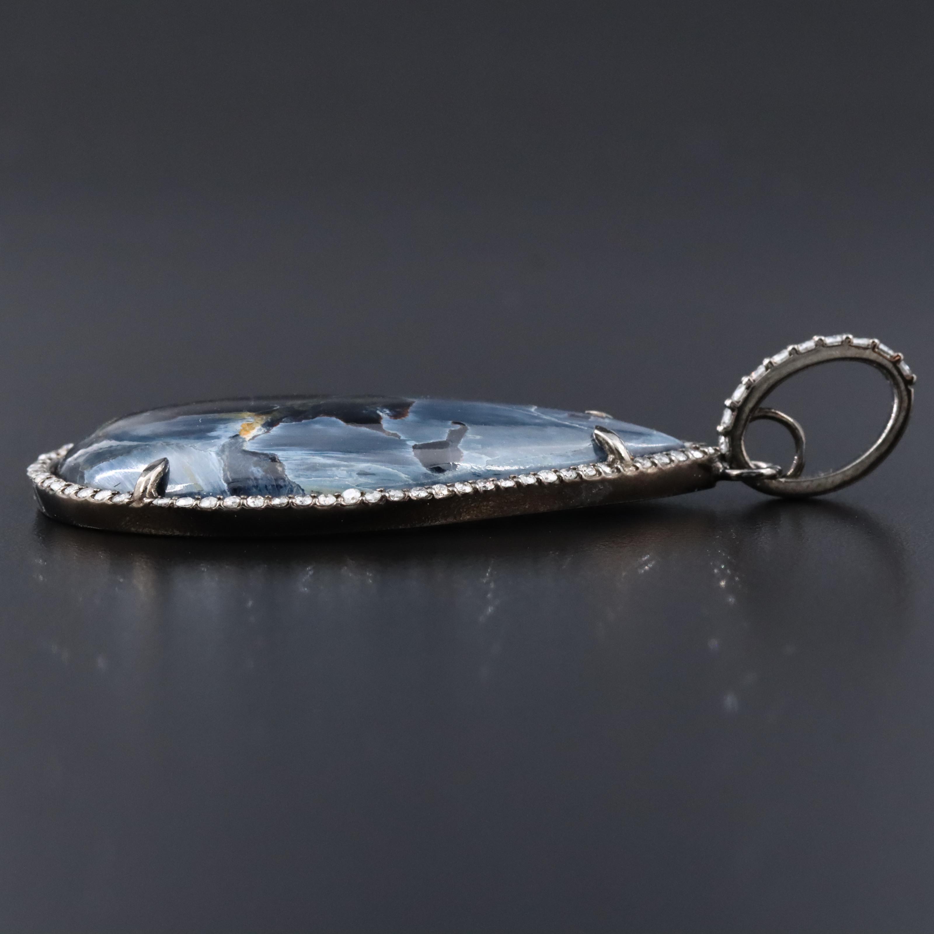 Sheryl Lowe Sterling Hawk's Eye and Diamond Drop Pendant