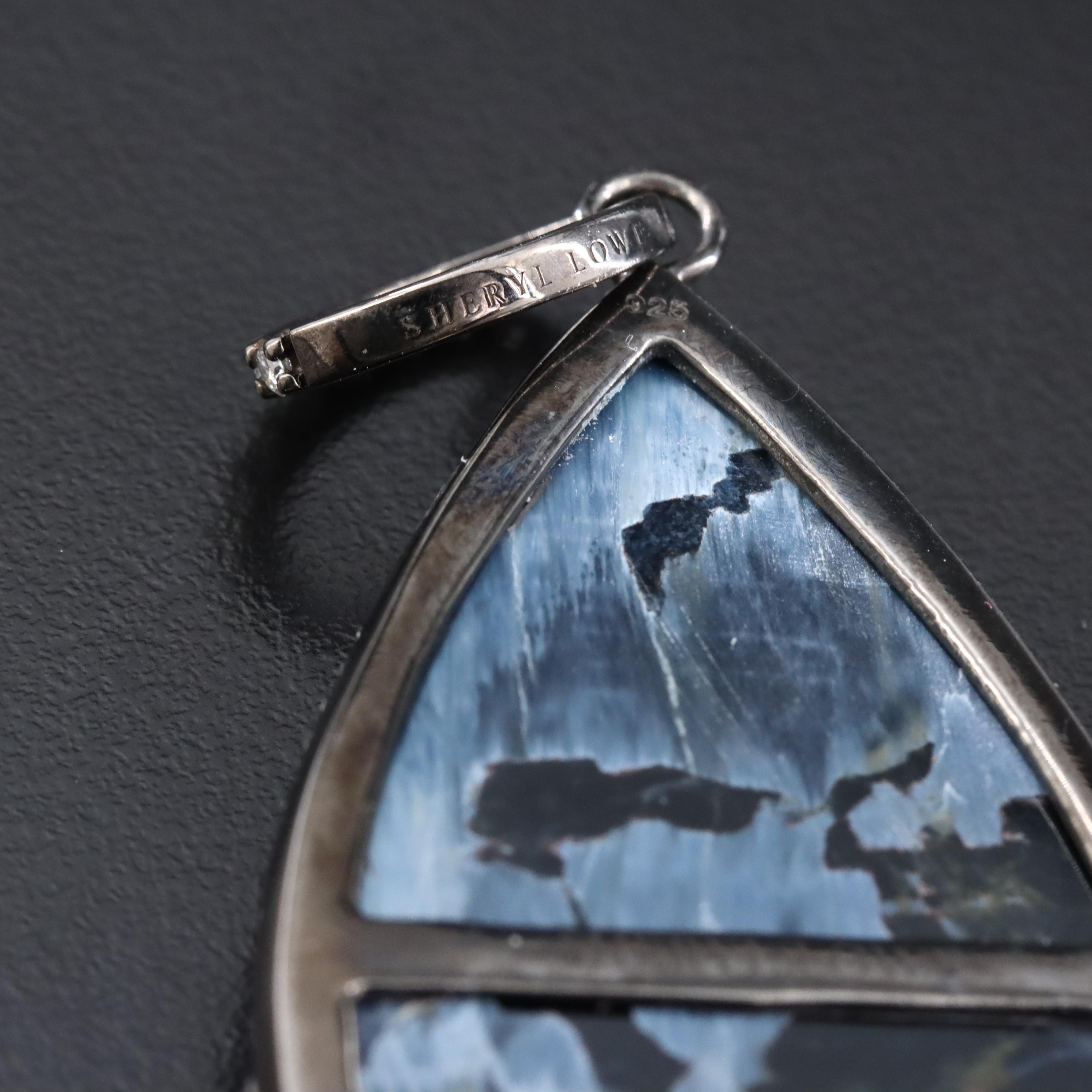 Sheryl Lowe Sterling Hawk's Eye and Diamond Drop Pendant