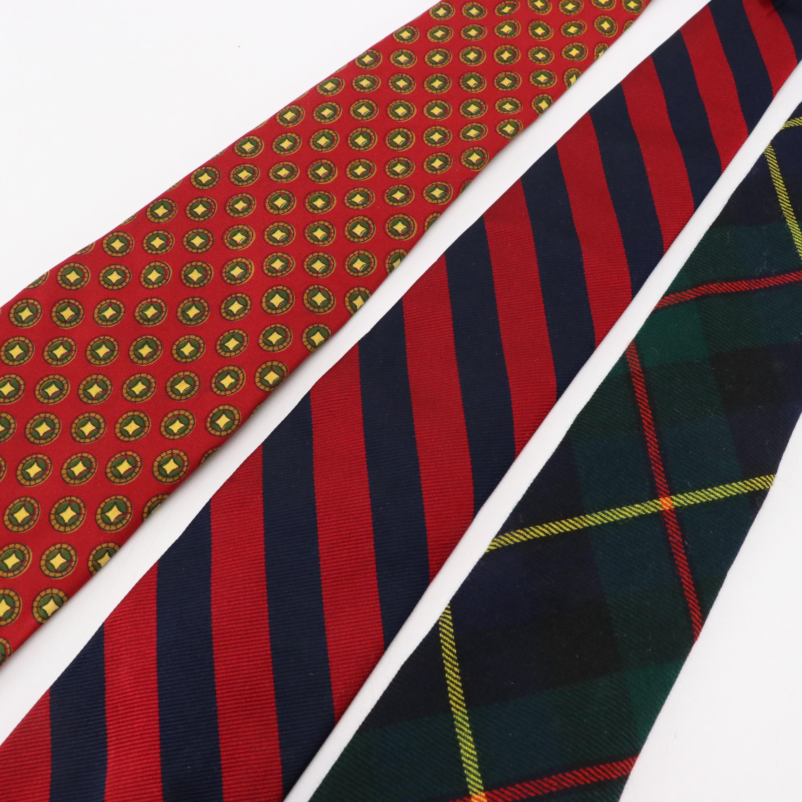 Vintage Patterned Silk and Wool Neckties Featuring Brooks Brothers
