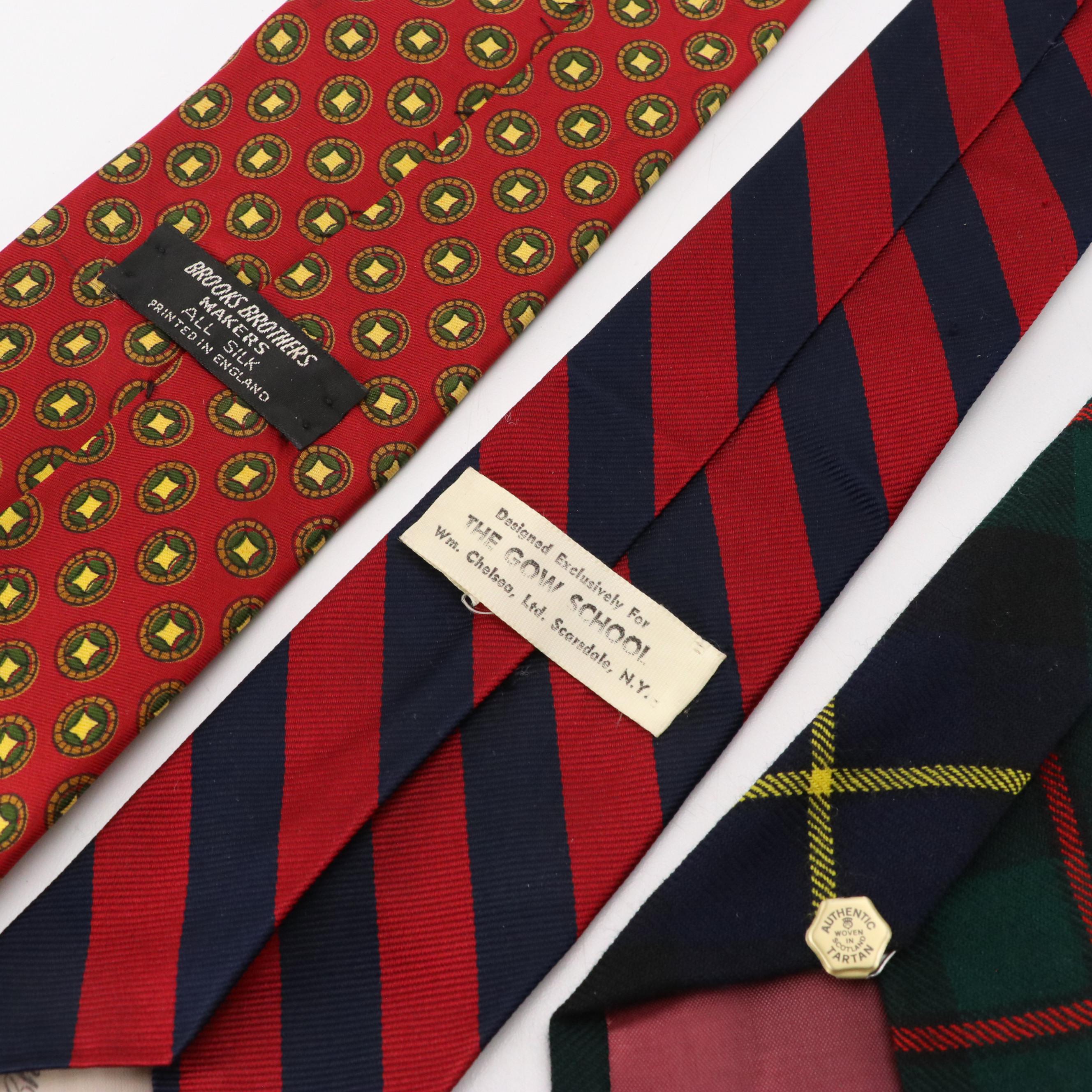 Vintage Patterned Silk and Wool Neckties Featuring Brooks Brothers