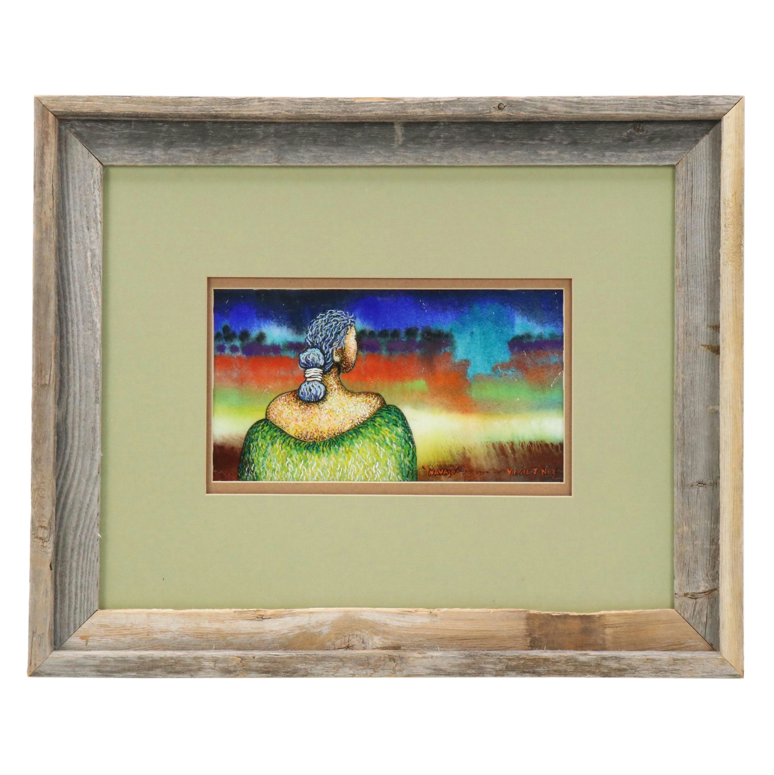 Virgil J. Nez Mixed Media Painting "Navajo," 2005