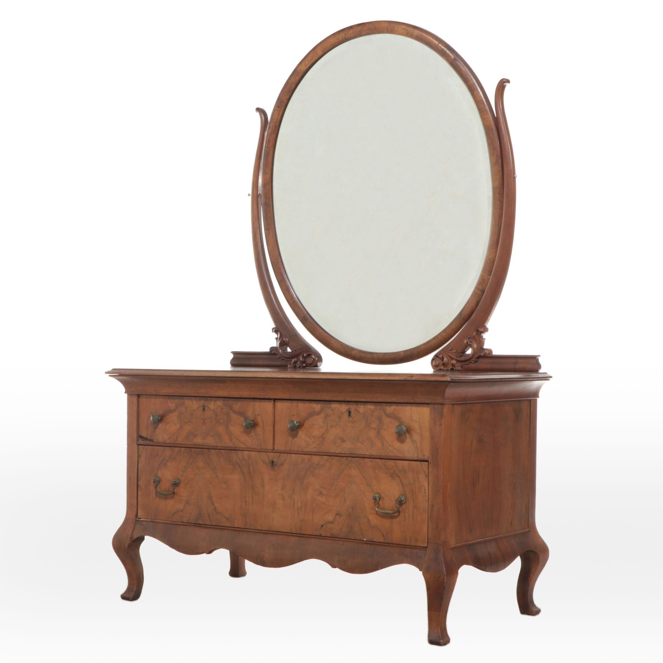 Burl Wood Three-Drawer Low Dresser