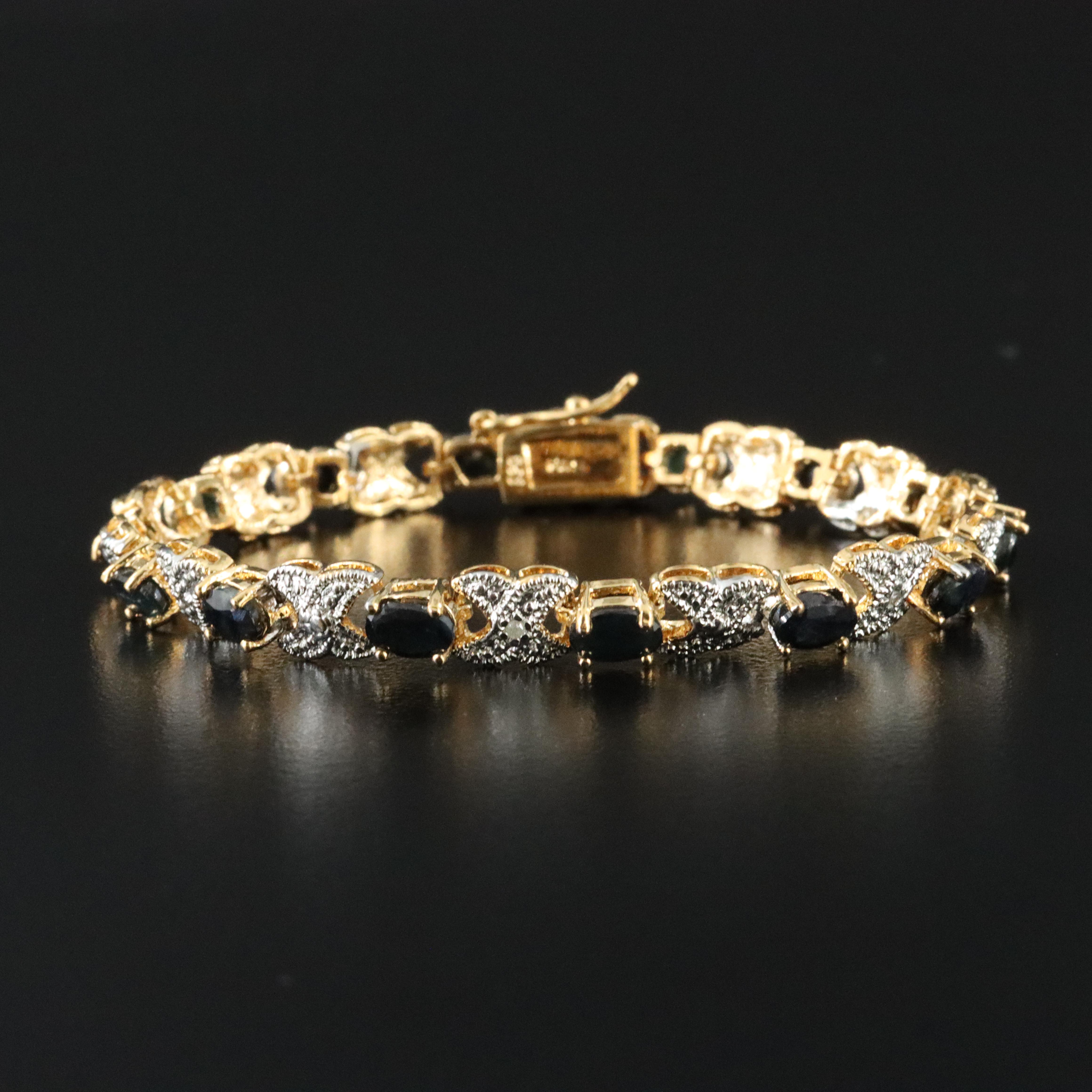 Sterling Sapphire and Diamond Link Bracelet