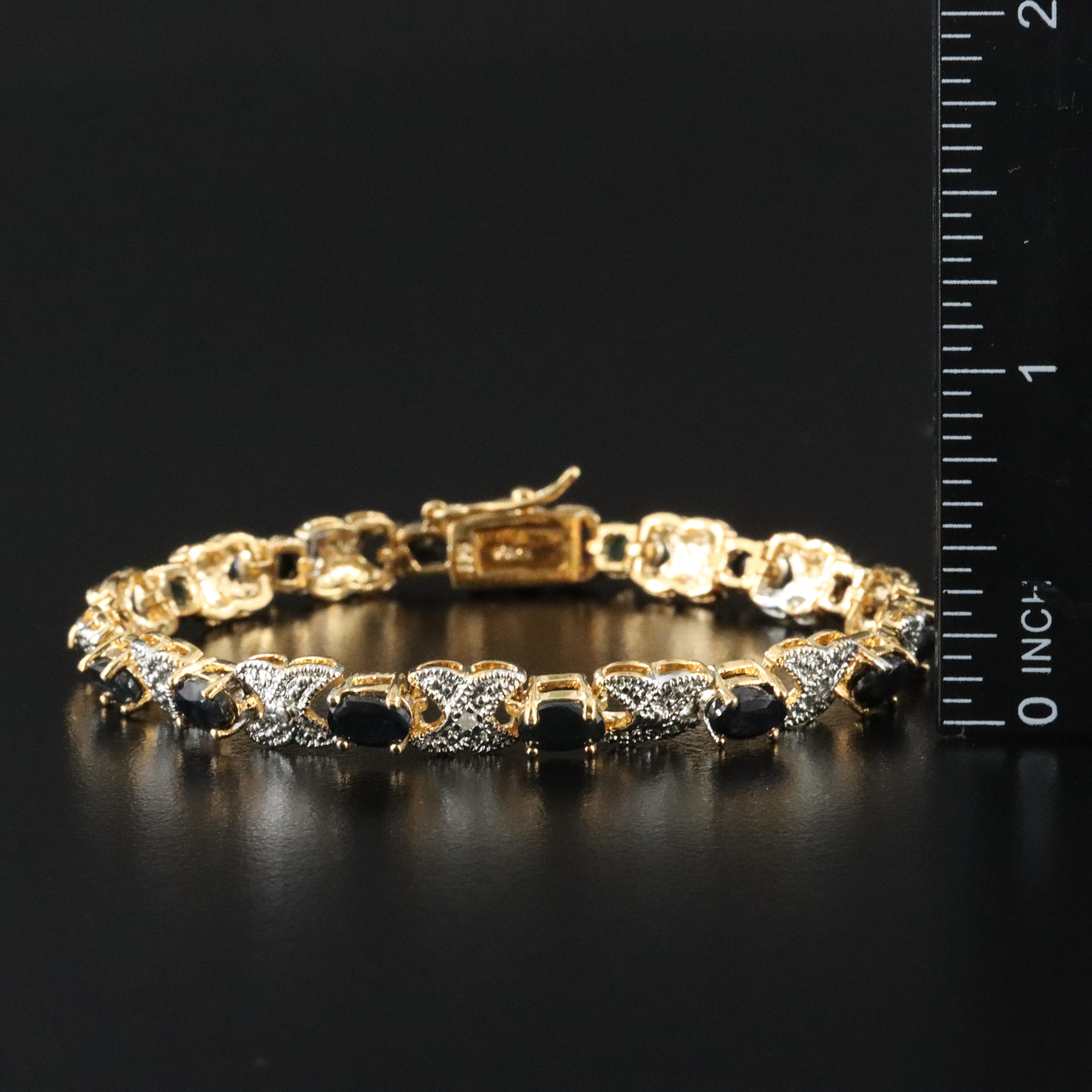 Sterling Sapphire and Diamond Link Bracelet