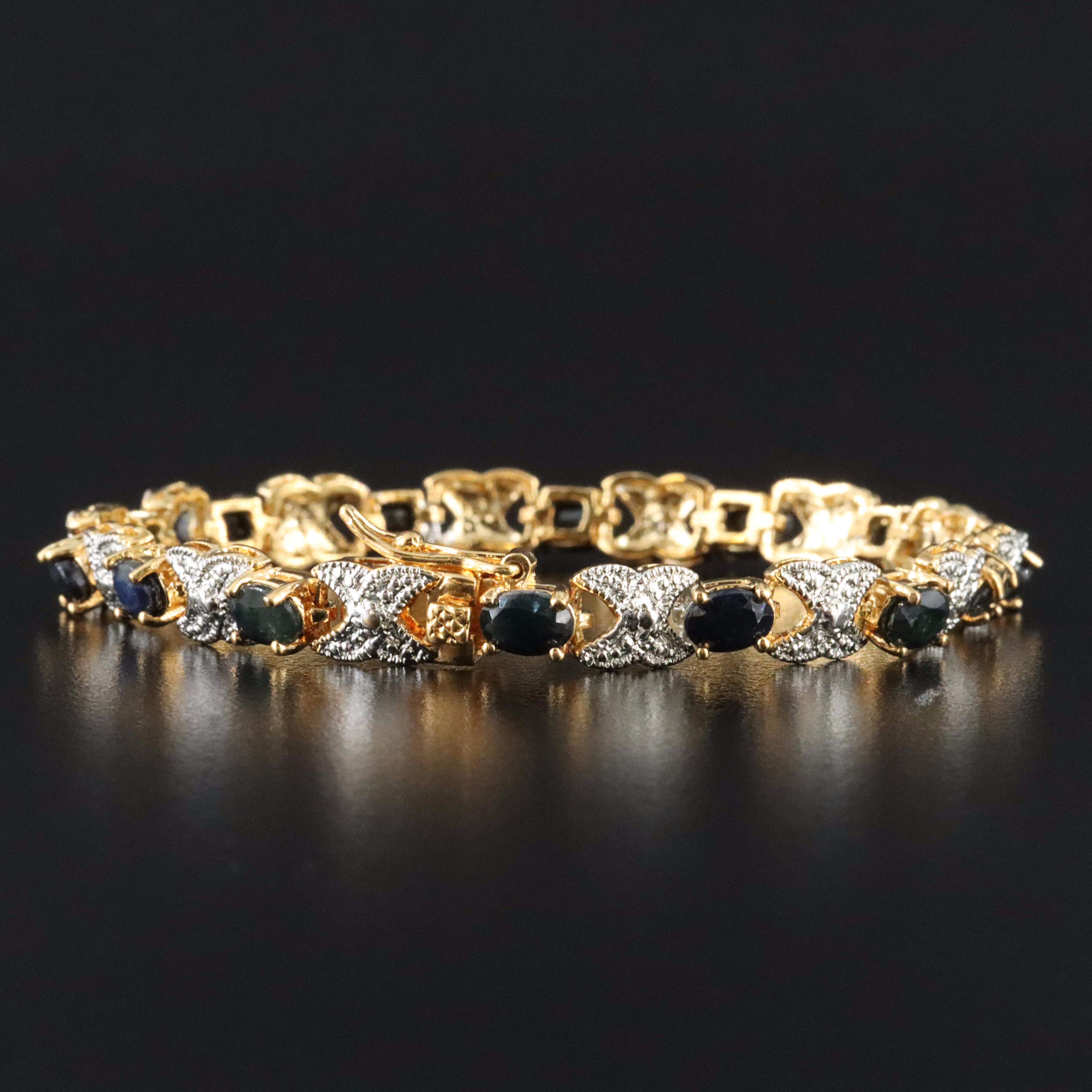 Sterling Sapphire and Diamond Link Bracelet