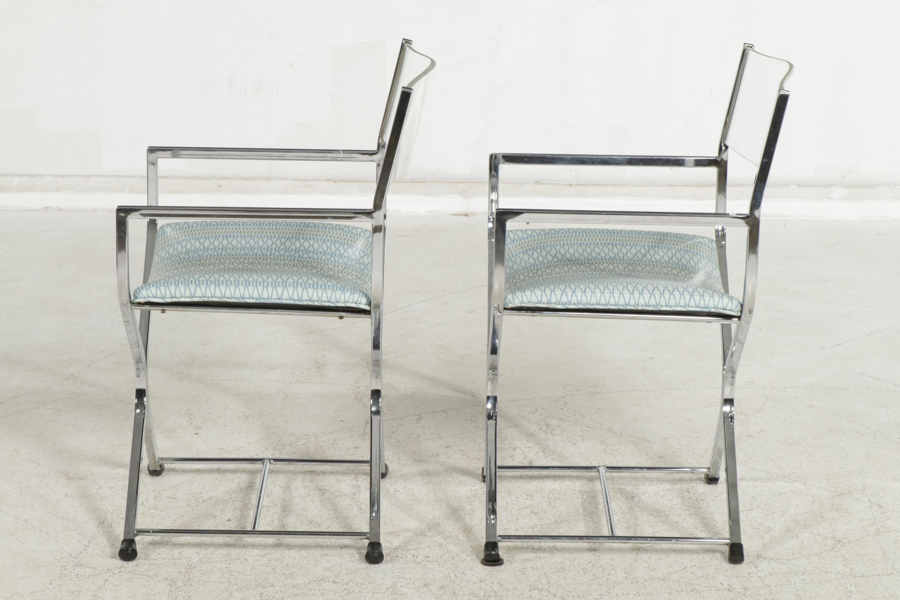 Modernist Chrome Director's Chairs with Acrylic Backs, Pair