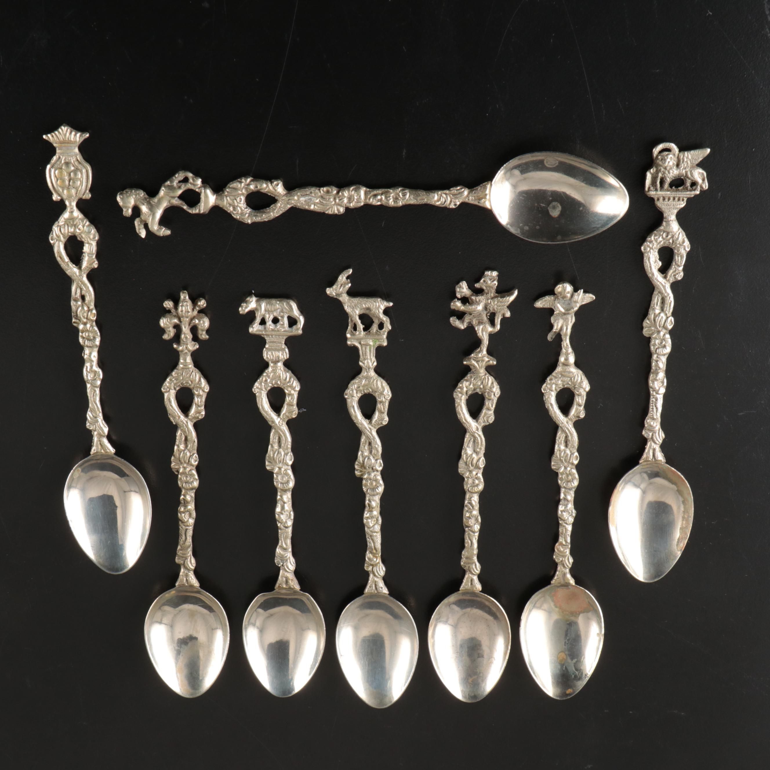 Italian City Symbols and Other Demitasse Spoons, Mid to Late 20th Century