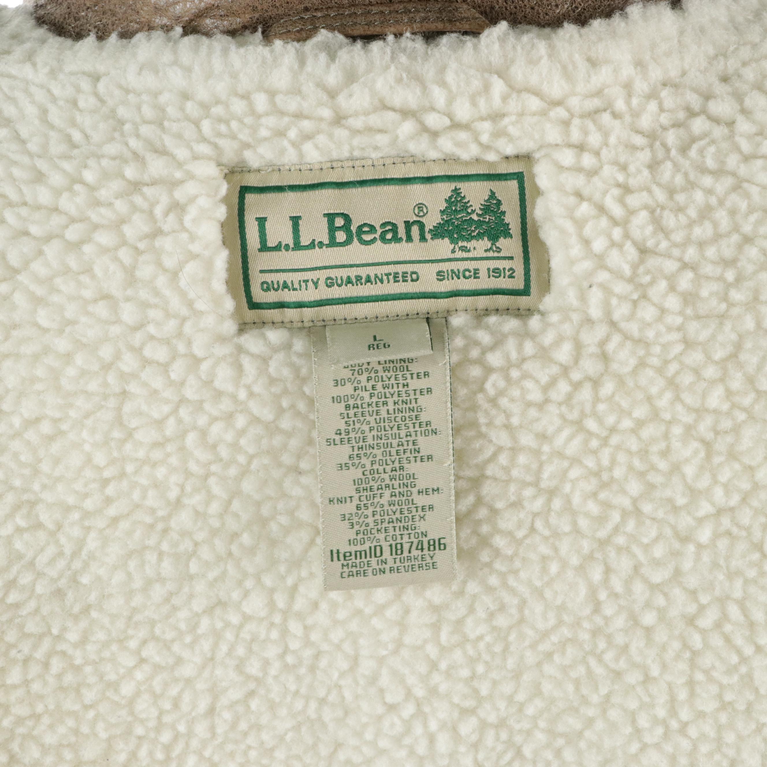 Men's L.L. Bean Mocha Brown Goatskin Leather Jacket with Shearling Wool Trim