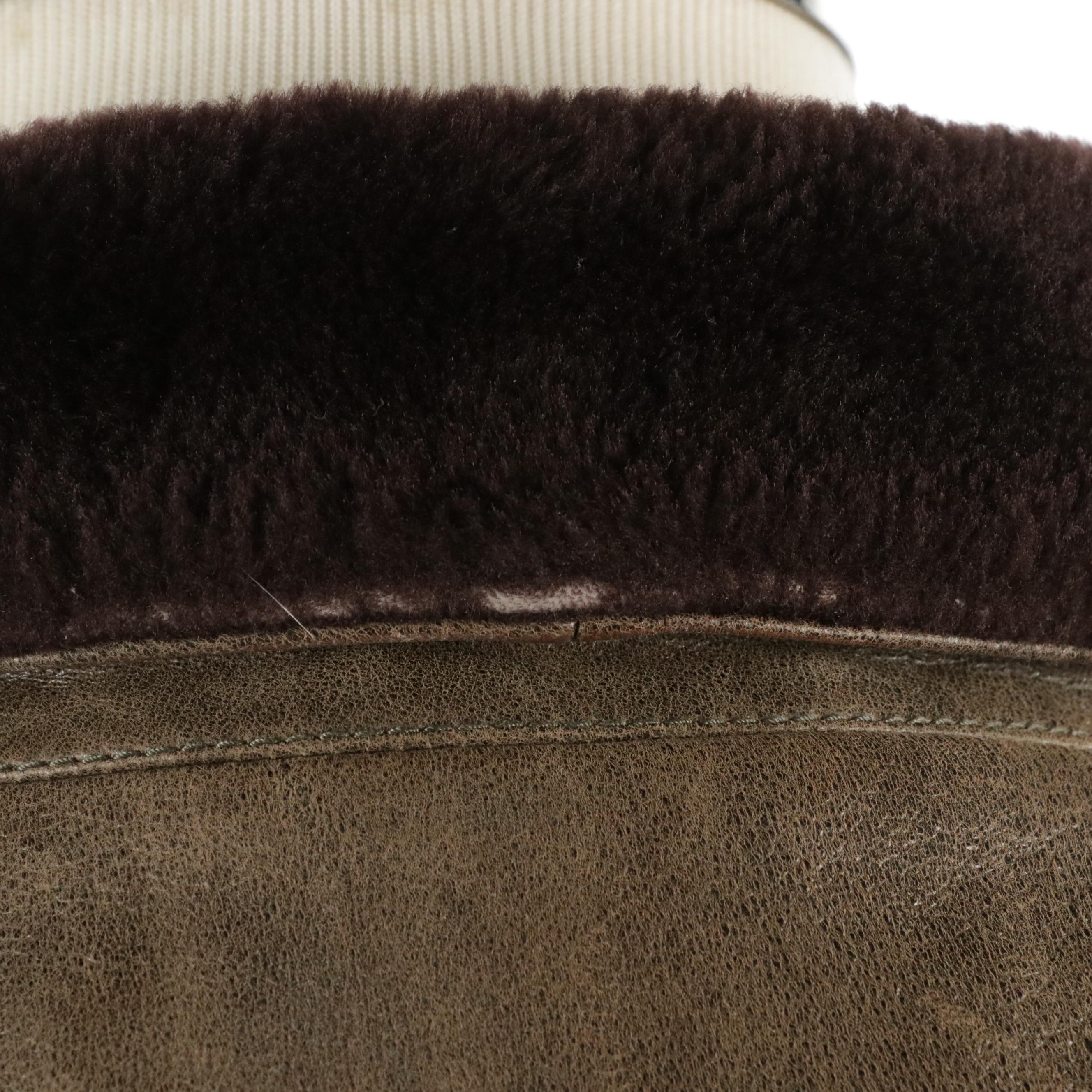 Men's L.L. Bean Mocha Brown Goatskin Leather Jacket with Shearling Wool Trim