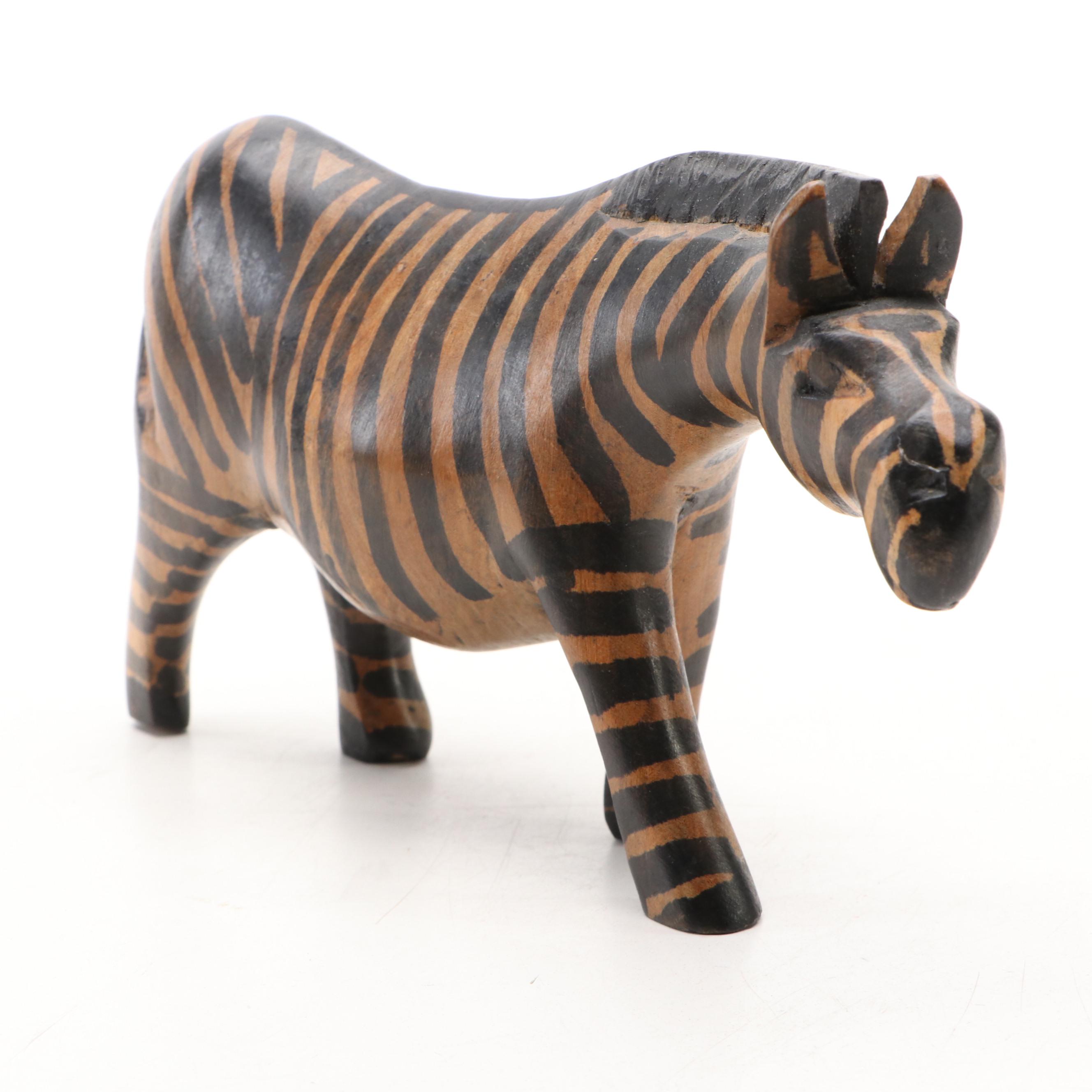 Carved Wood and Wrapped Leather Giraffes with Zebra
