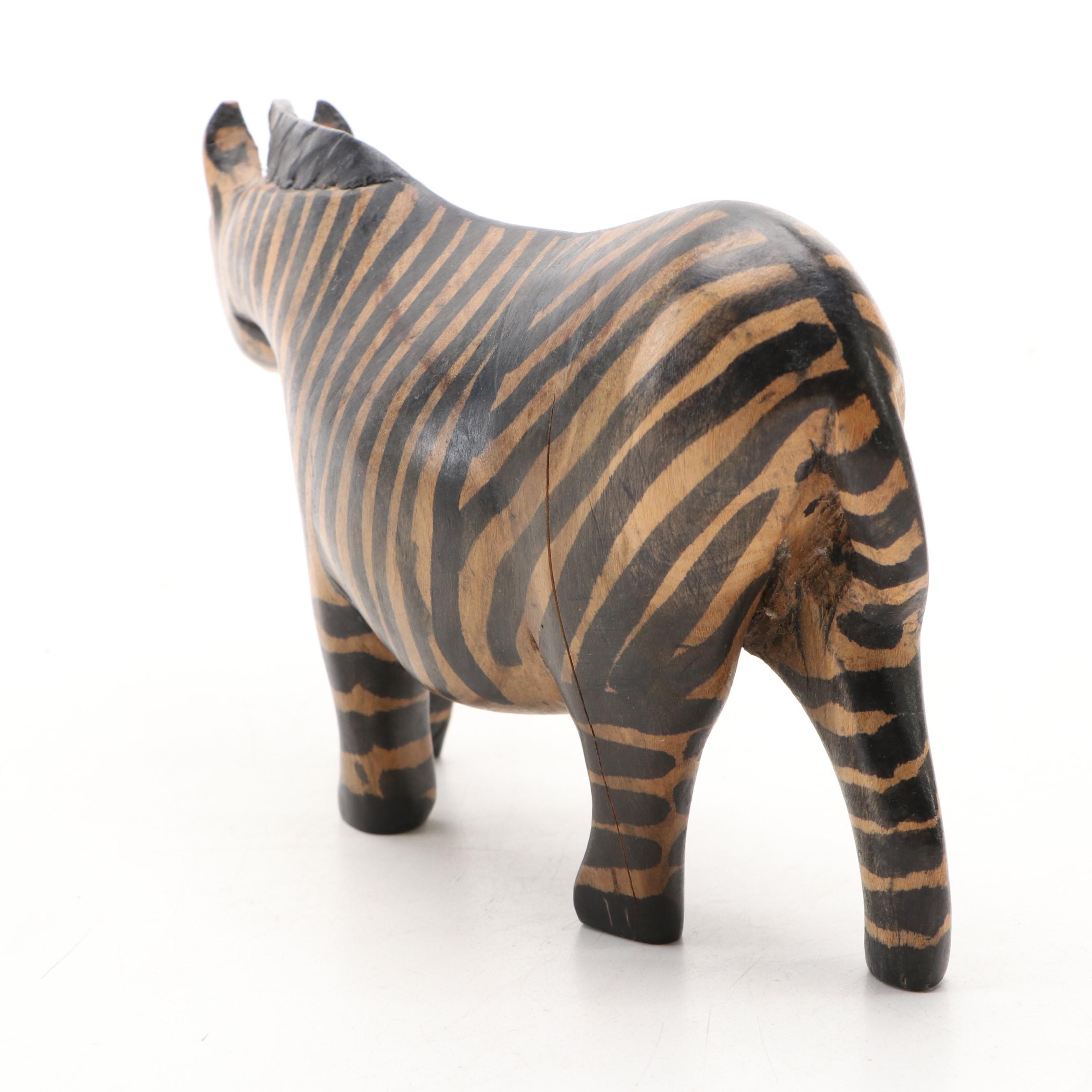 Carved Wood and Wrapped Leather Giraffes with Zebra