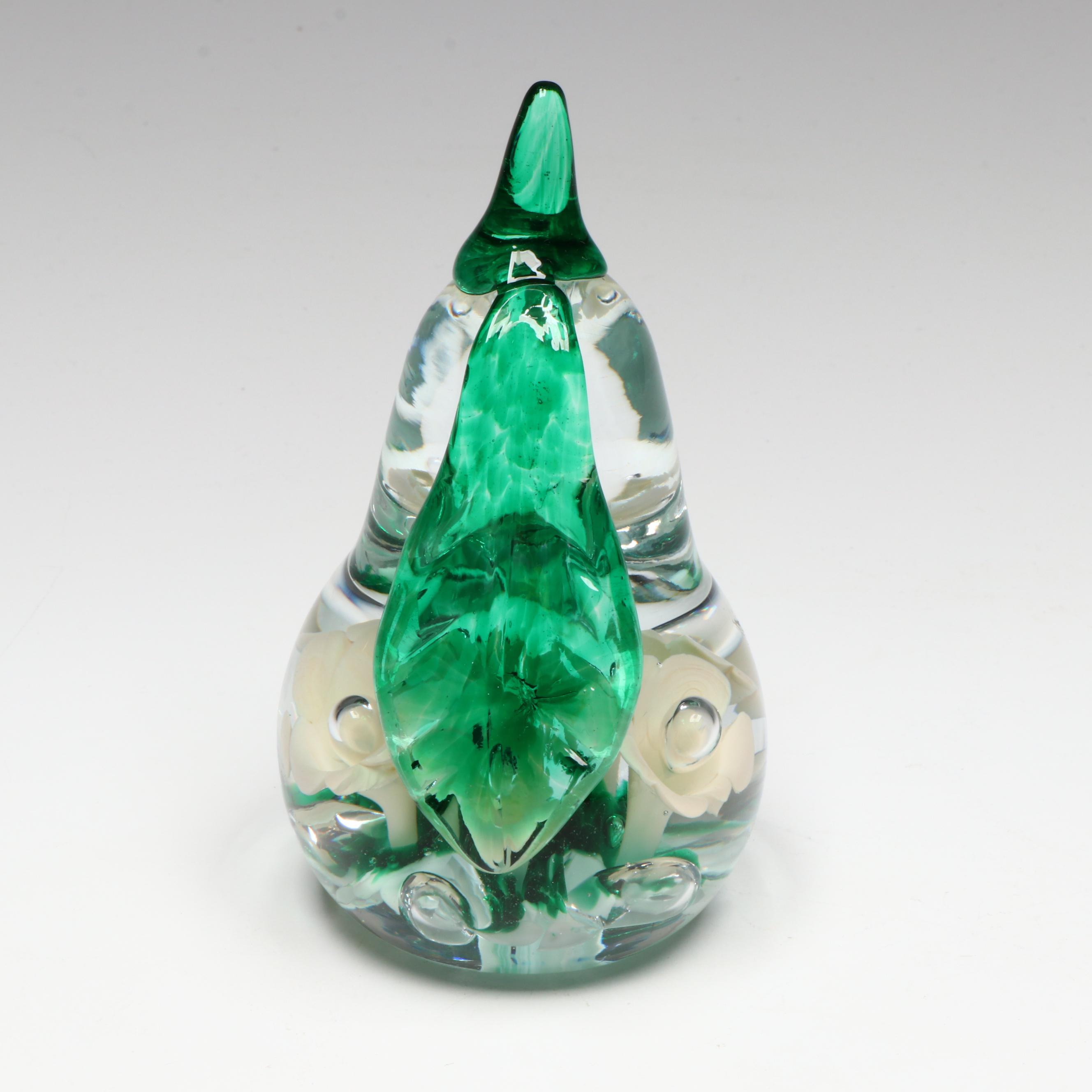 Metal Duck Head, Crystal Dog, and Glass Pear Paperweights