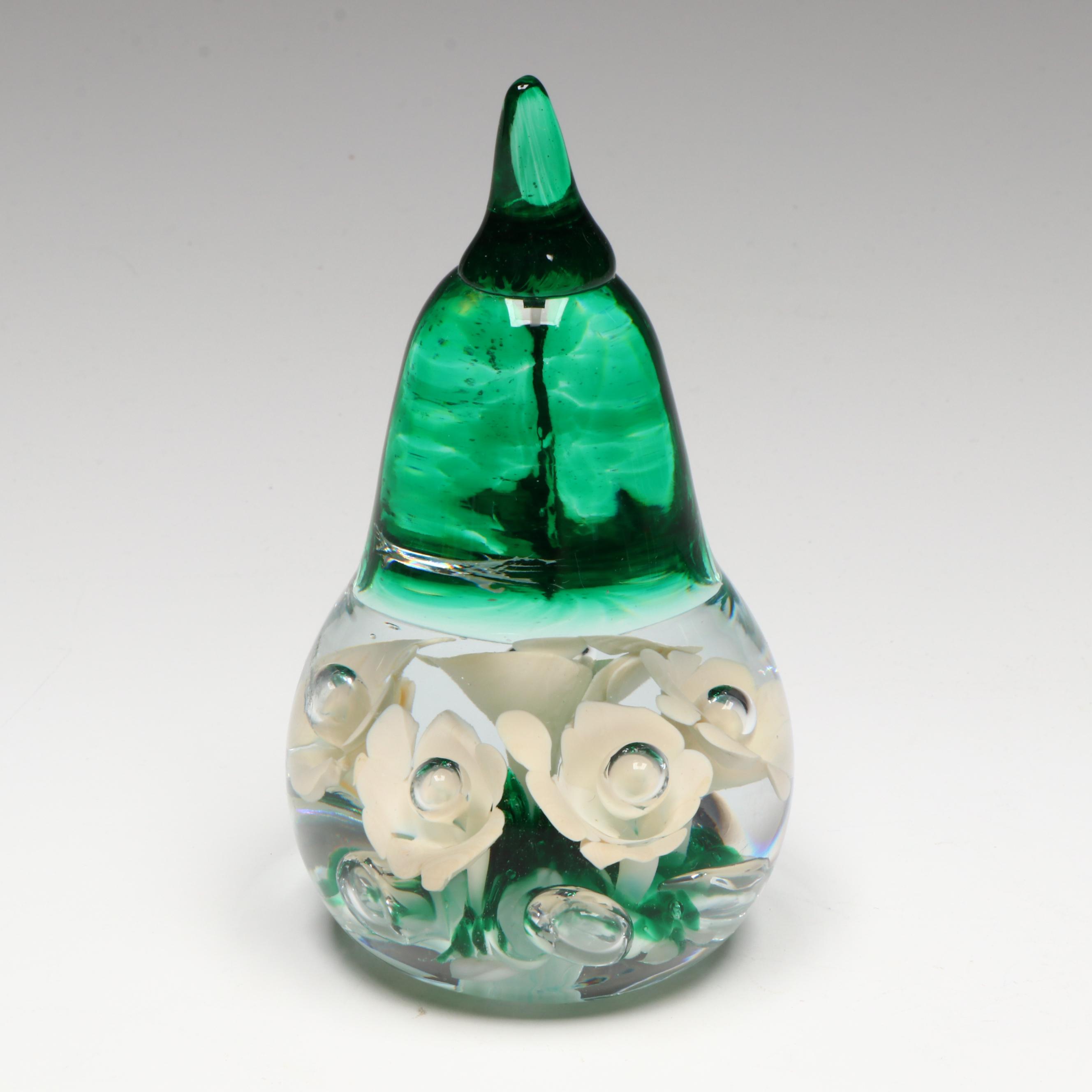 Metal Duck Head, Crystal Dog, and Glass Pear Paperweights