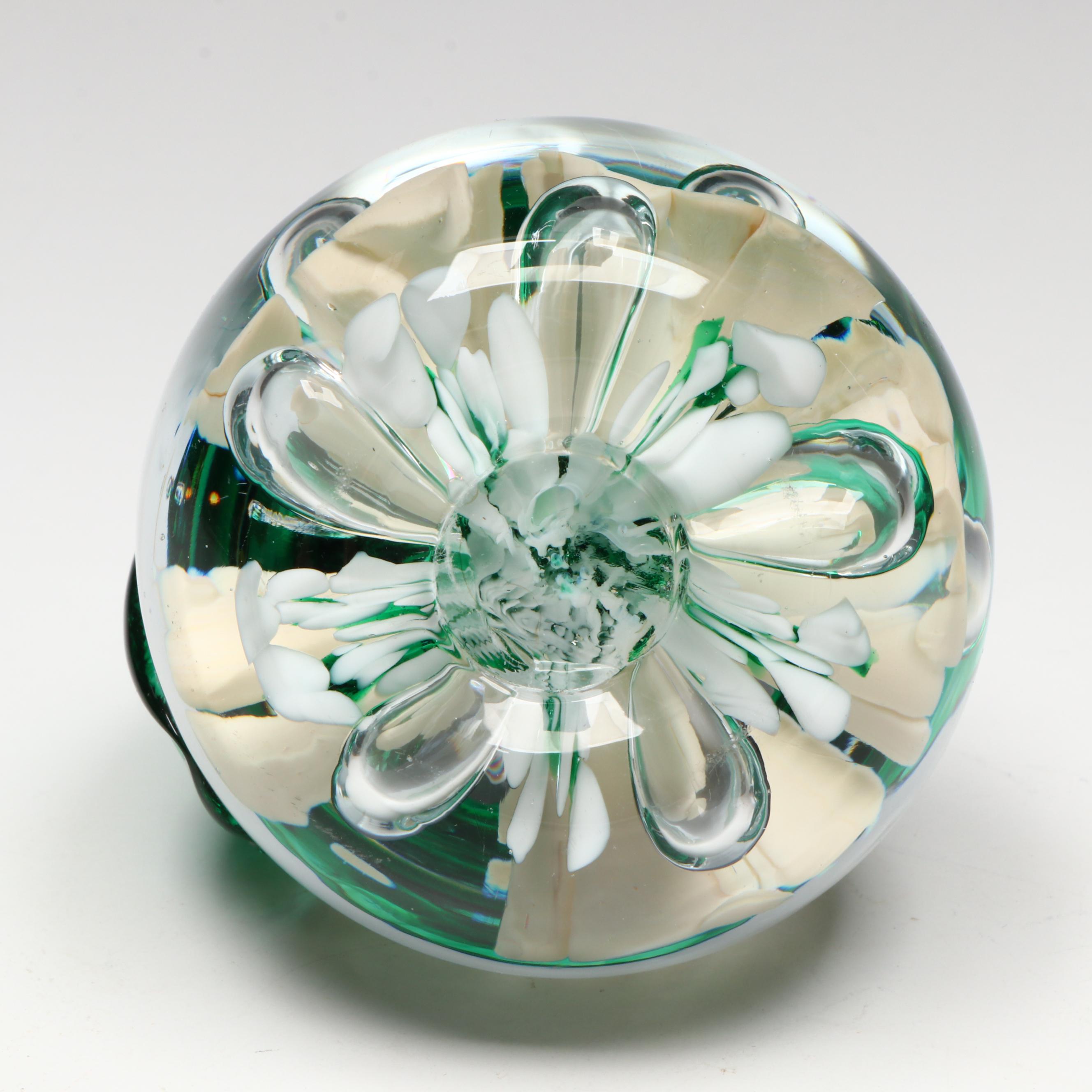 Metal Duck Head, Crystal Dog, and Glass Pear Paperweights