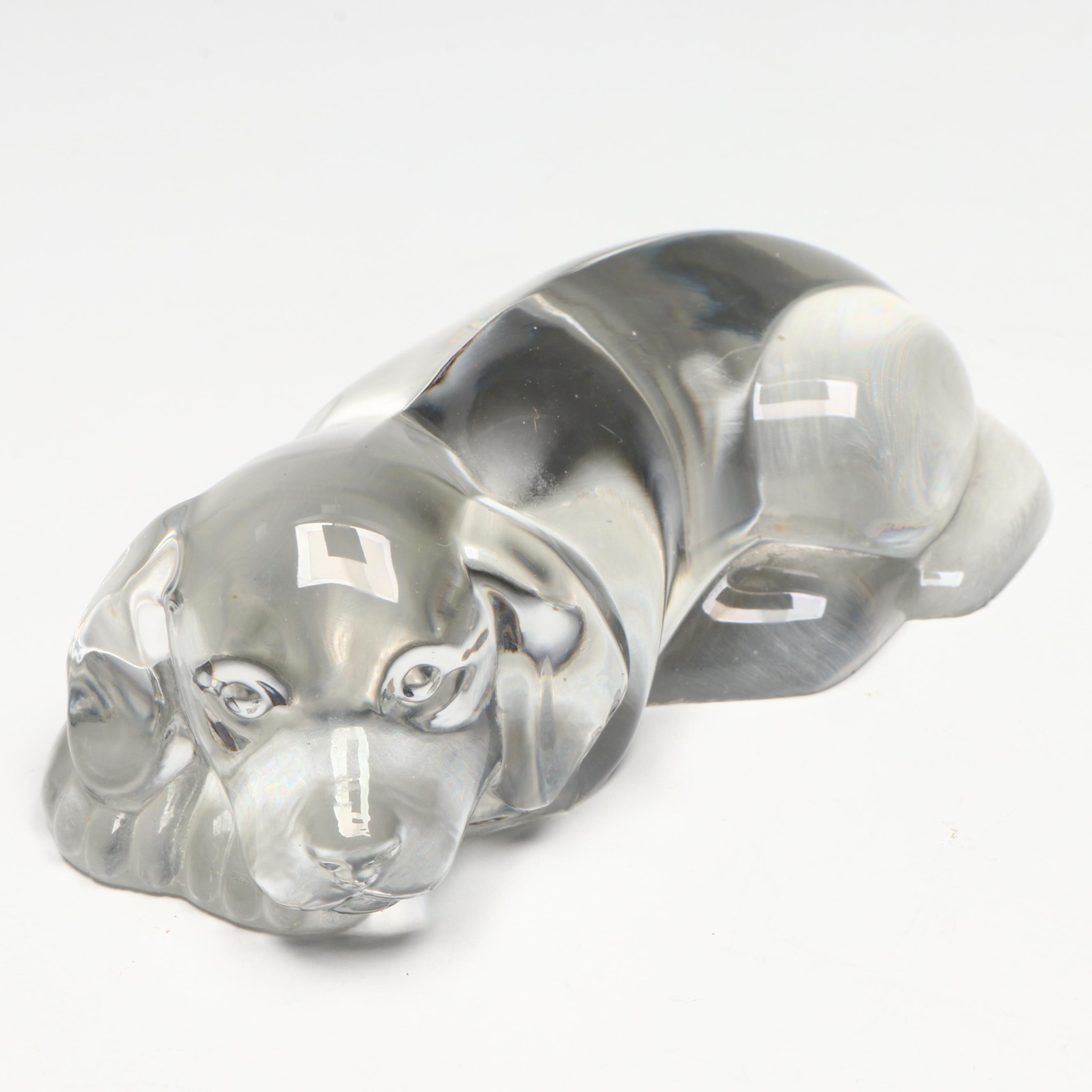 Metal Duck Head, Crystal Dog, and Glass Pear Paperweights