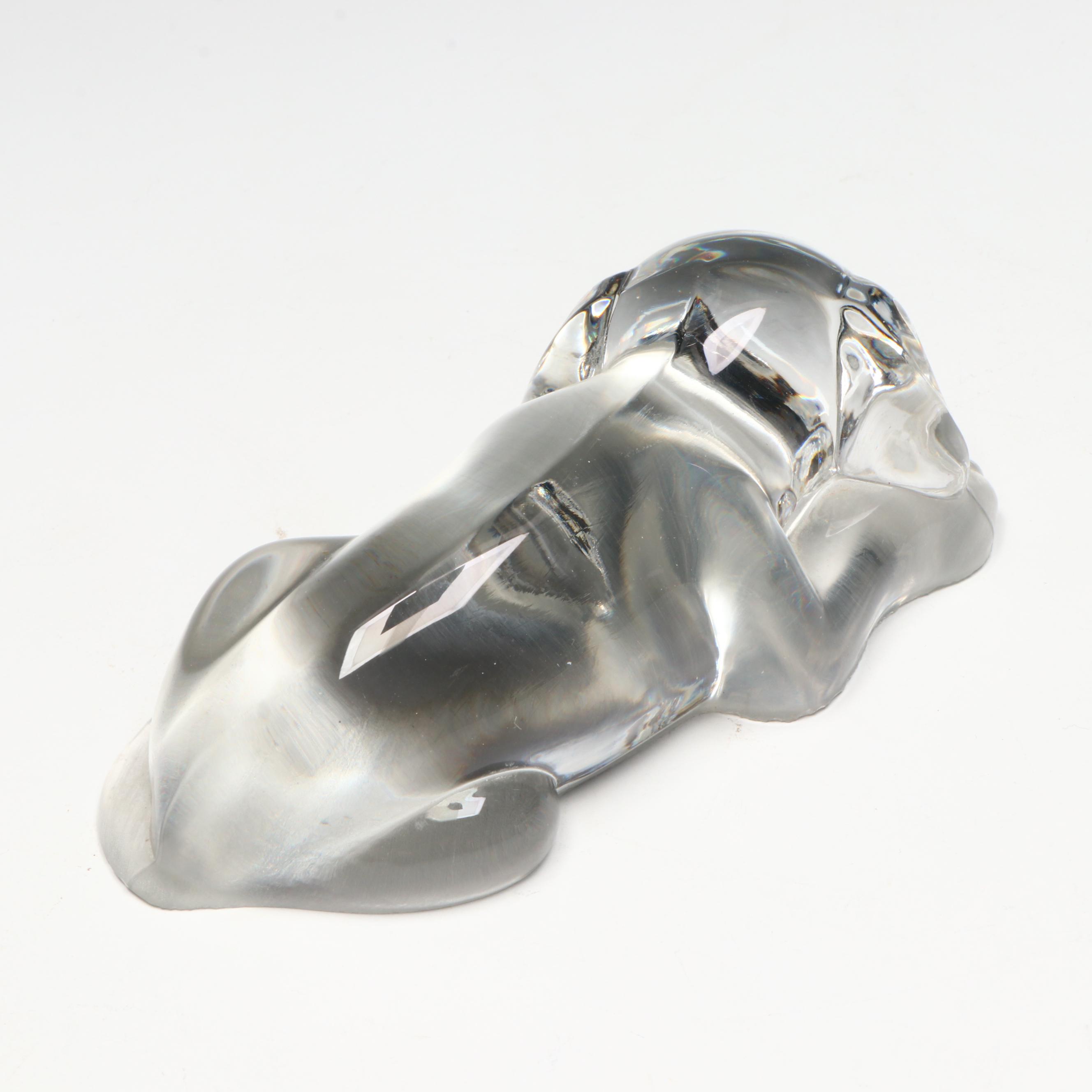 Metal Duck Head, Crystal Dog, and Glass Pear Paperweights