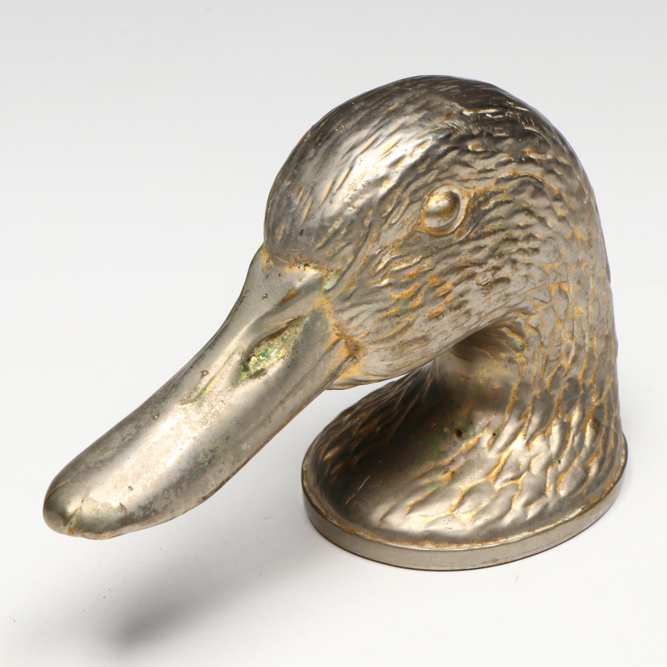 Metal Duck Head, Crystal Dog, and Glass Pear Paperweights