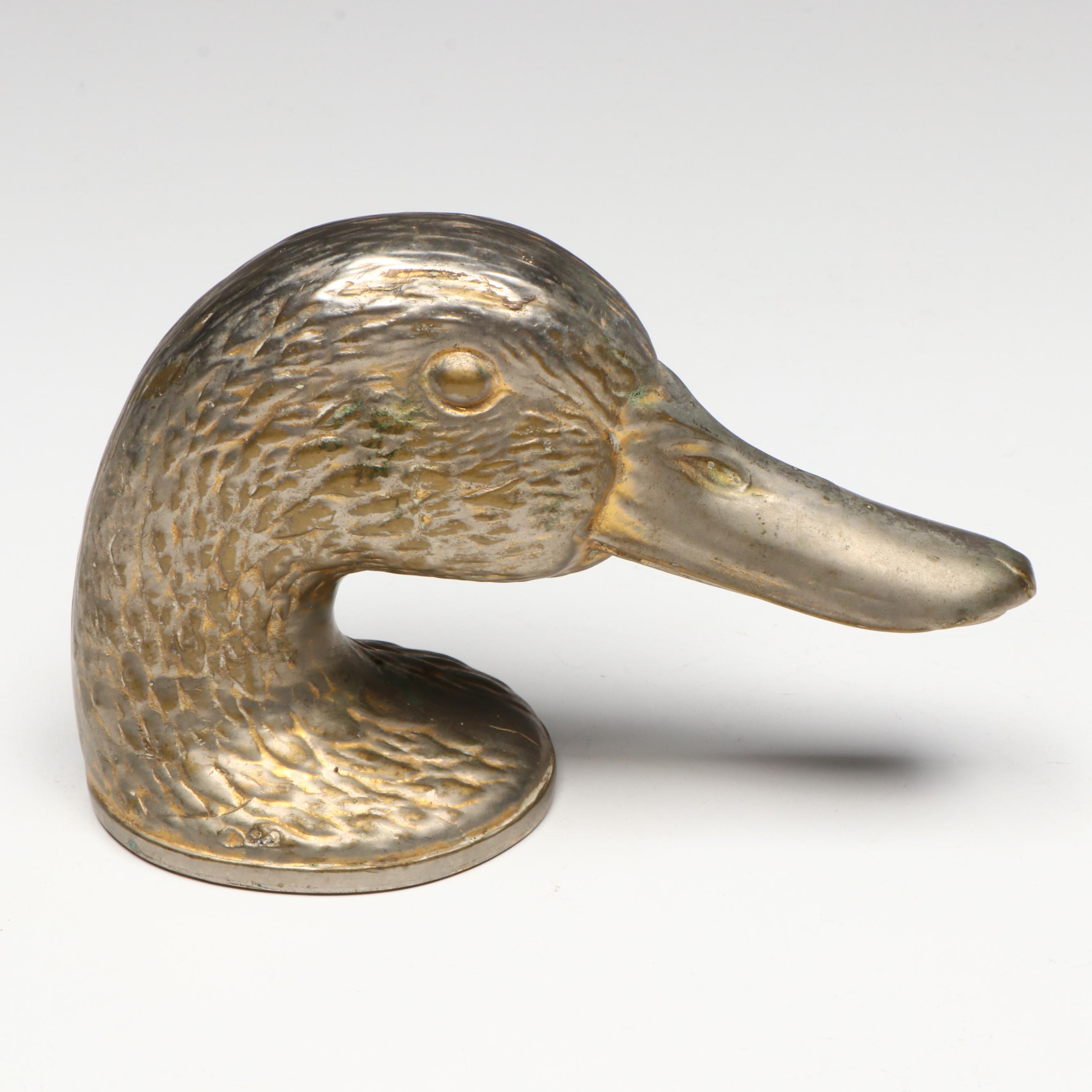 Metal Duck Head, Crystal Dog, and Glass Pear Paperweights