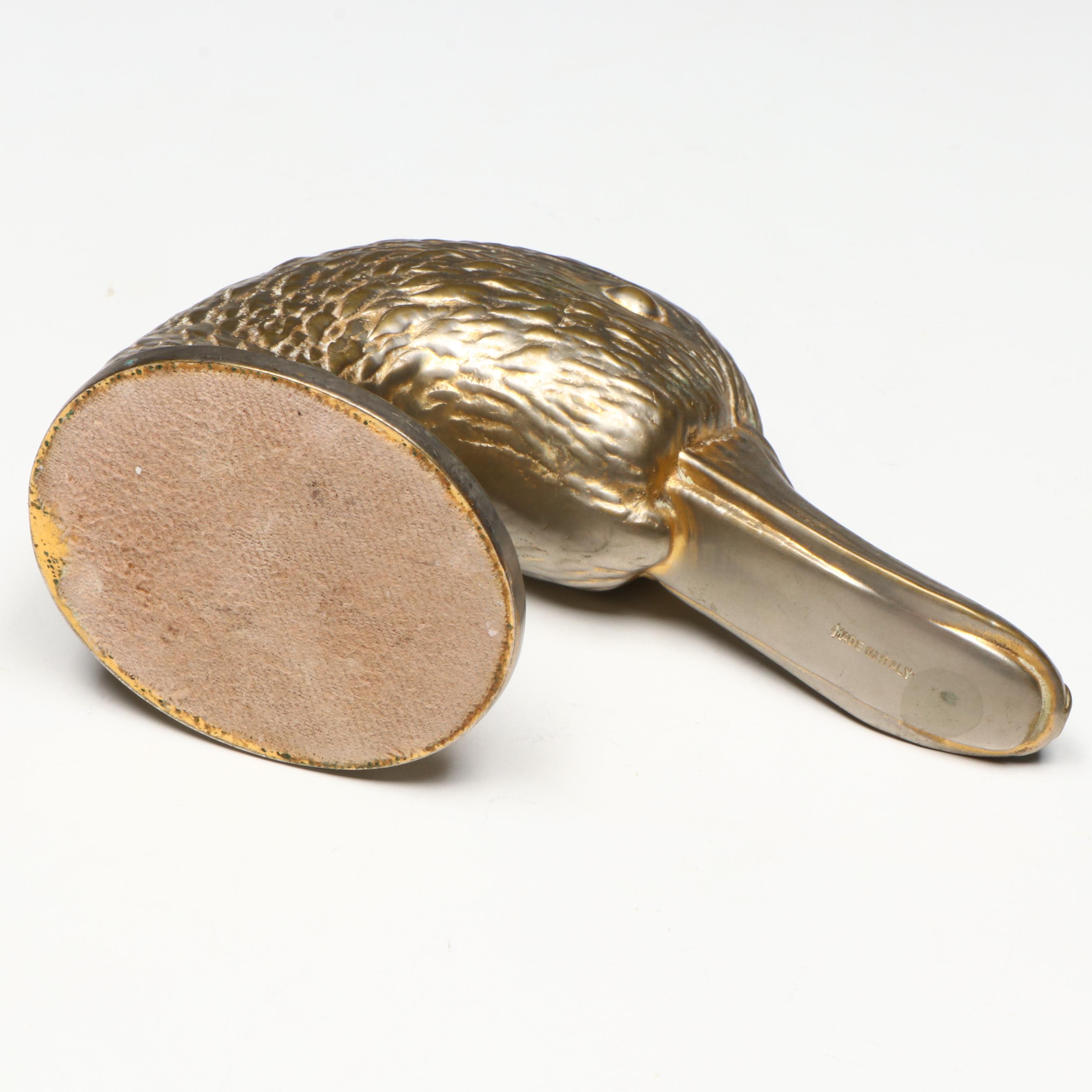 Metal Duck Head, Crystal Dog, and Glass Pear Paperweights