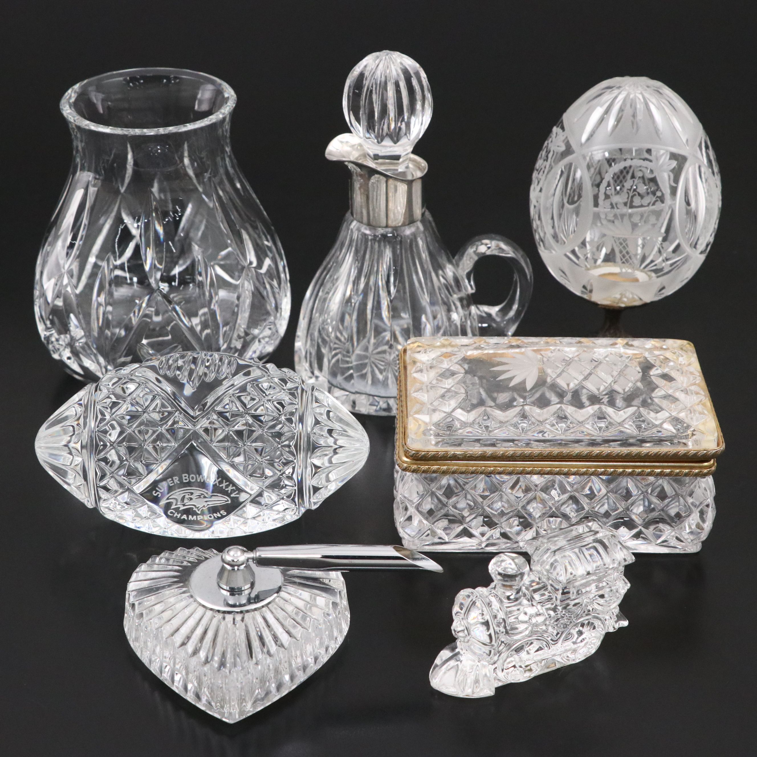 Marquis Waterford Crystal Train and Football with More Crystal Décor