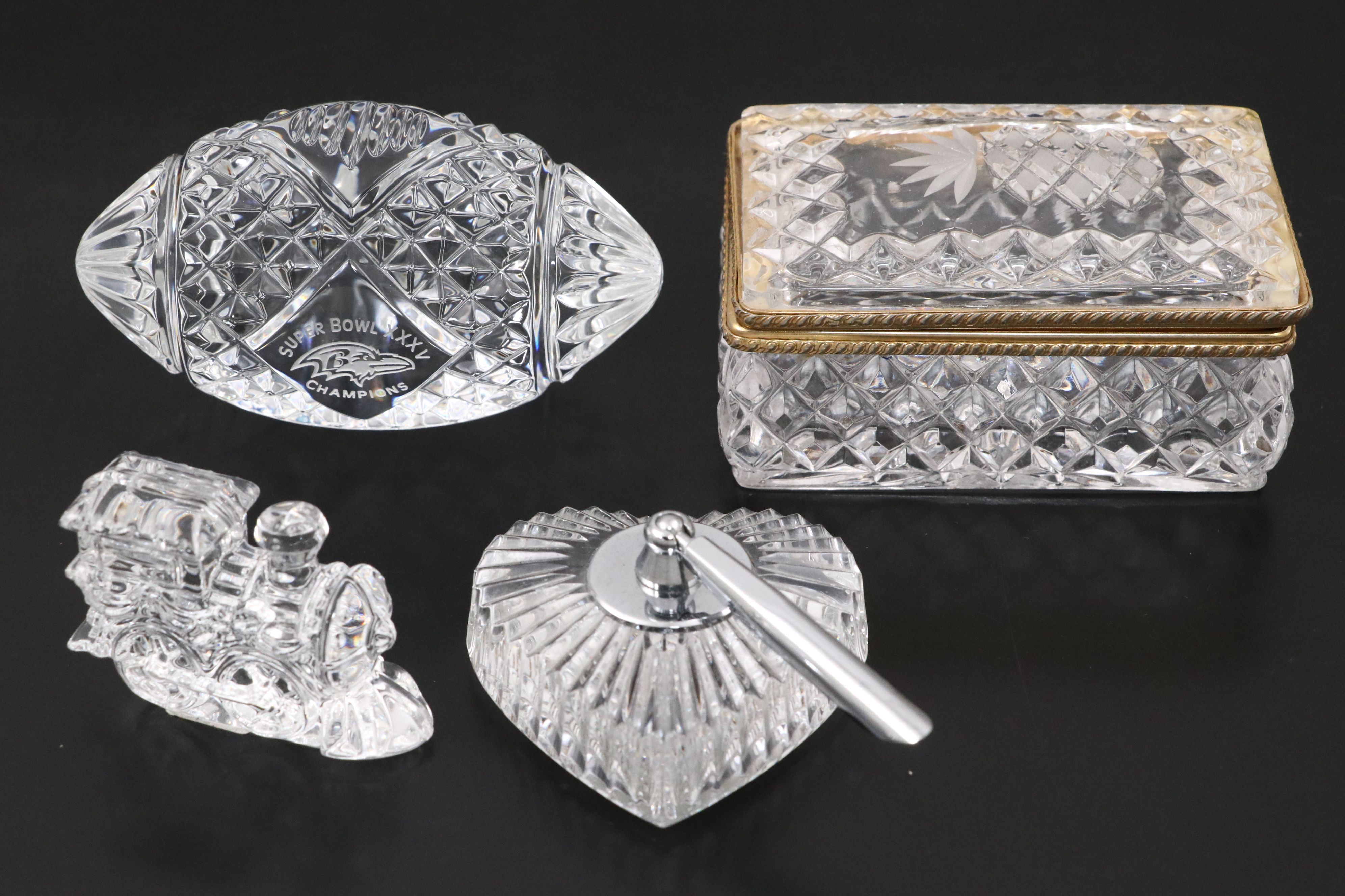 Marquis Waterford Crystal Train and Football with More Crystal Décor