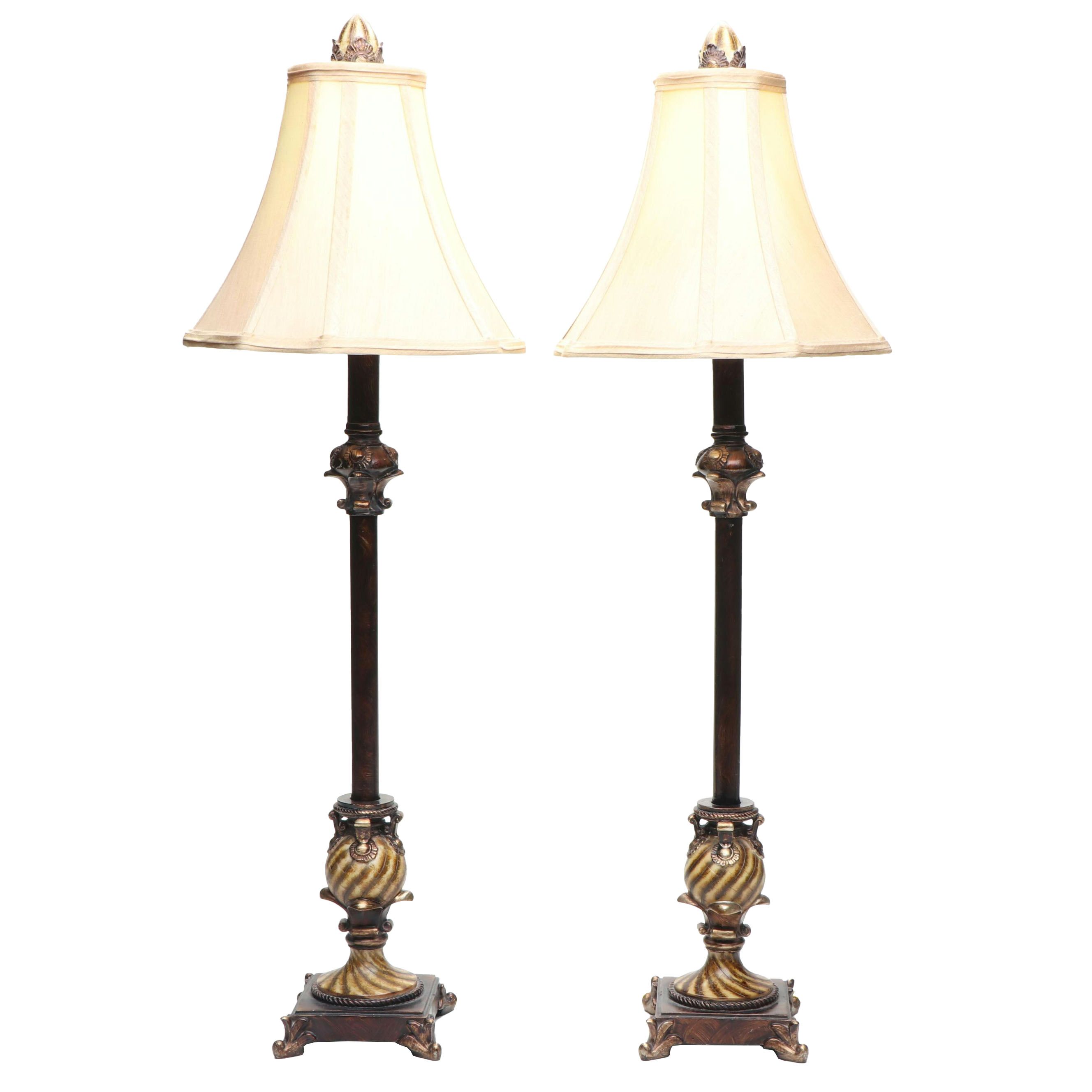 Neoclassical Style Wood Console Table Lamps with Silk Shades