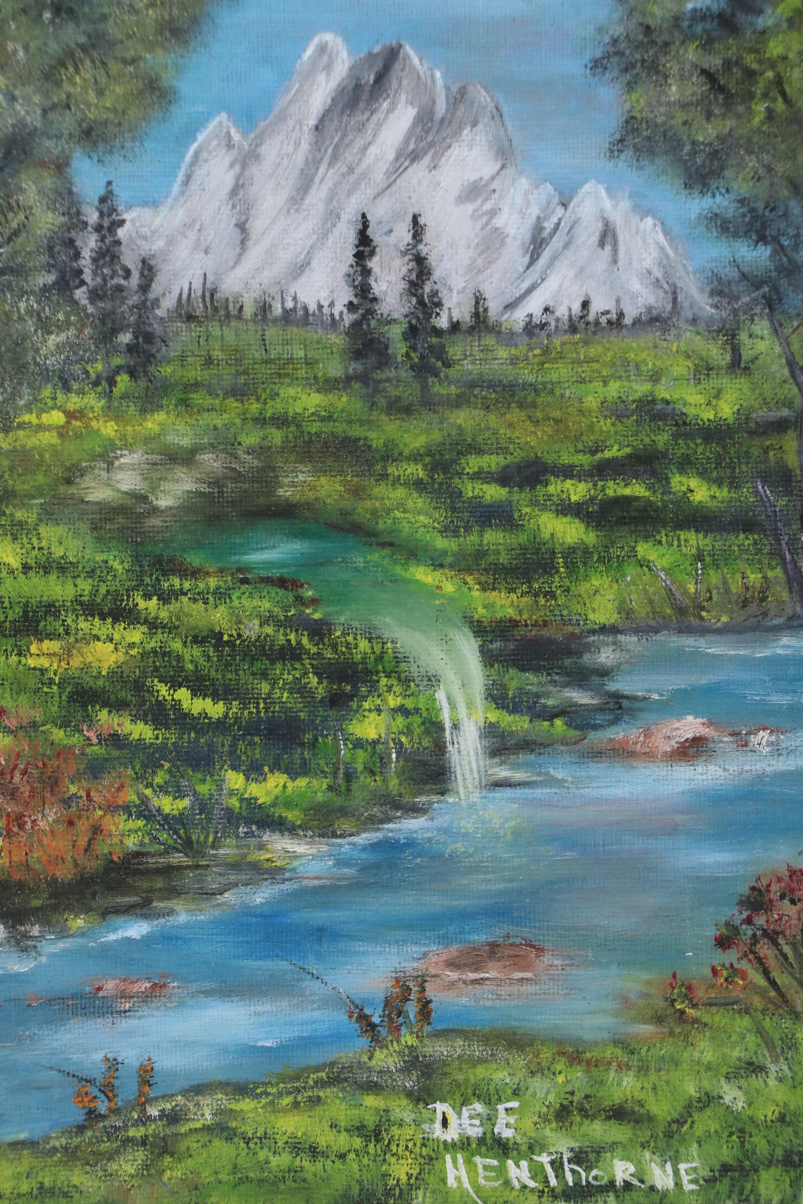 Dee Henthorne Mountainous Landscape Oil Painting with River "Let's Go Fishing"
