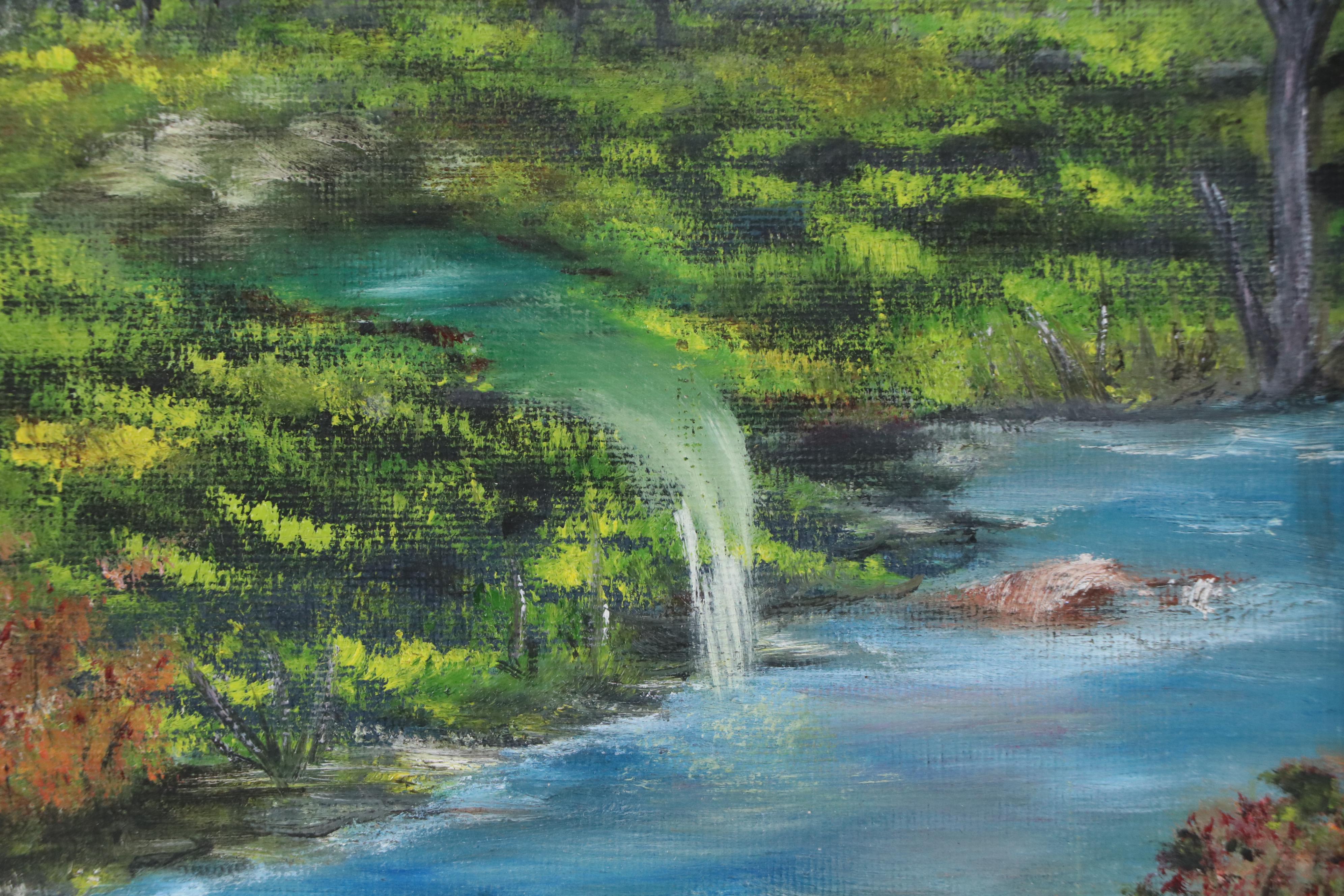 Dee Henthorne Mountainous Landscape Oil Painting with River "Let's Go Fishing"