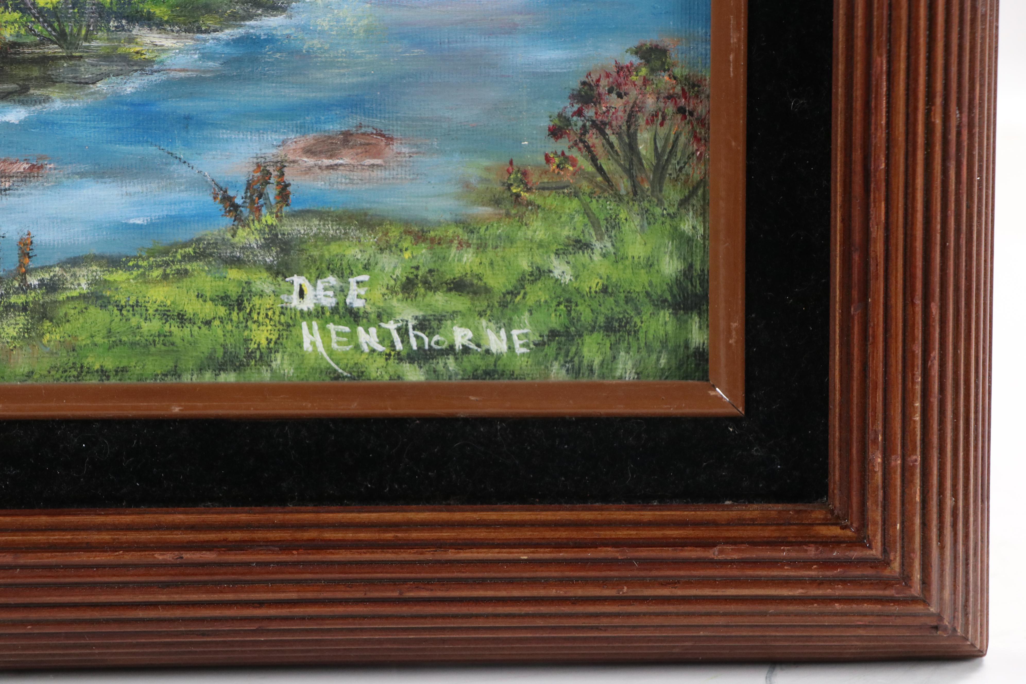 Dee Henthorne Mountainous Landscape Oil Painting with River "Let's Go Fishing"