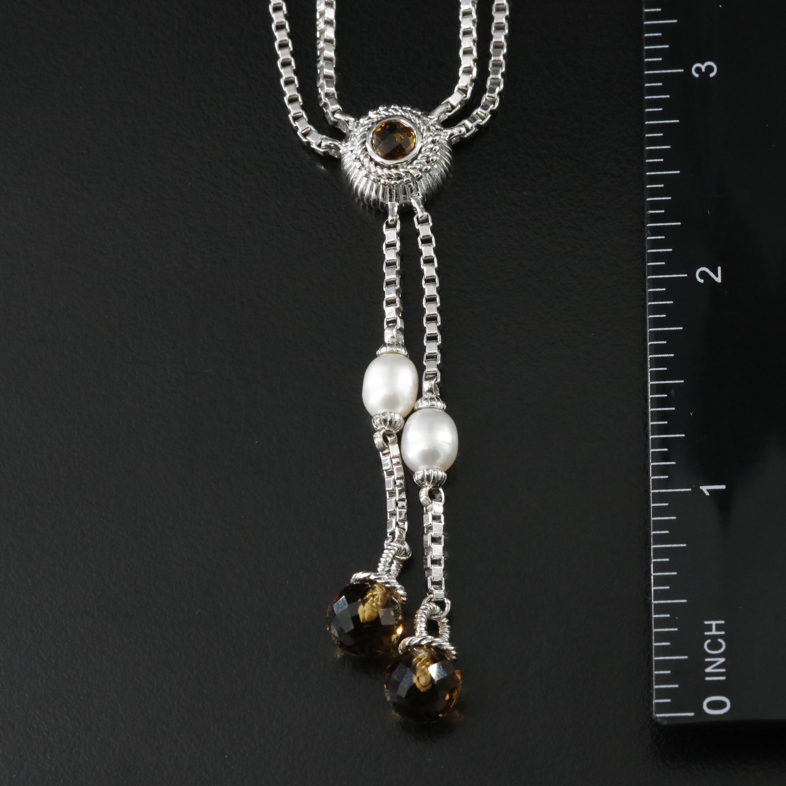 Judith Ripka Pearl and Citrine and Ann King Pearl Sterling Necklaces